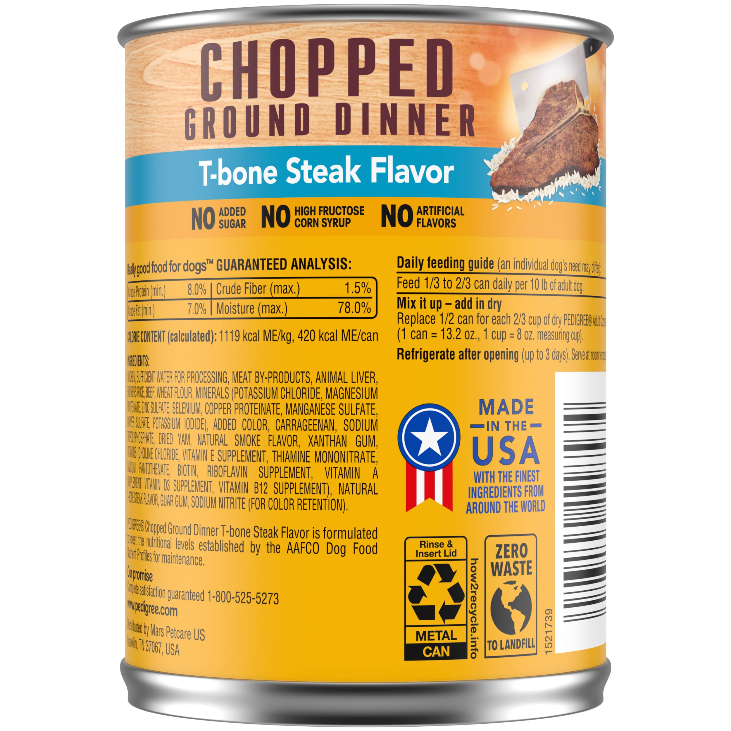 PEDIGREE Chopped Ground Dinner T-bone Steak Flavor Wet Dog Food 13.2 Ounces (Pack of 12)