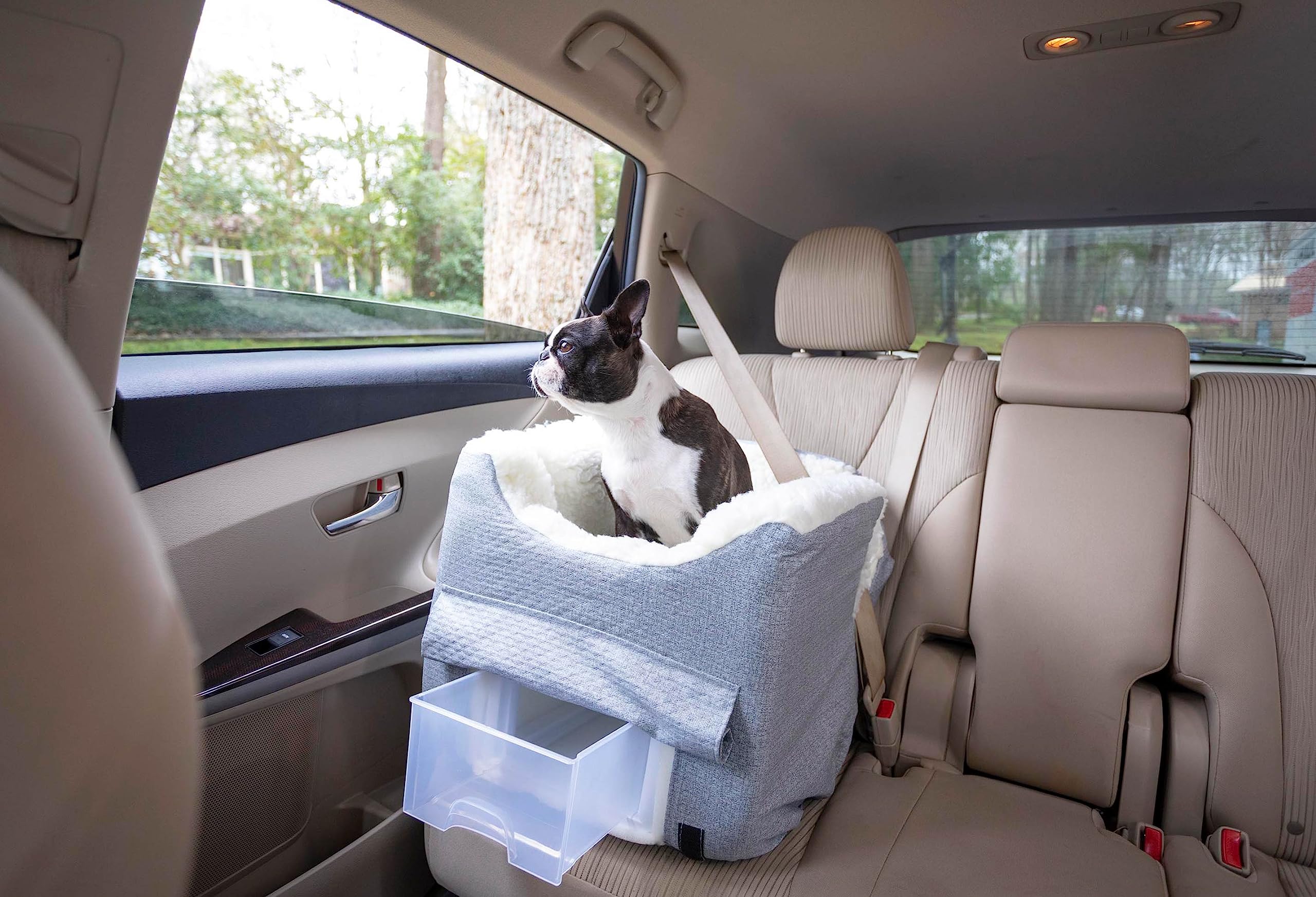Snoozer Lookout II Dog Car Seat for Small Dogs 0-15 lbs, Stone Diamond Fabric, Removable Washable Cover