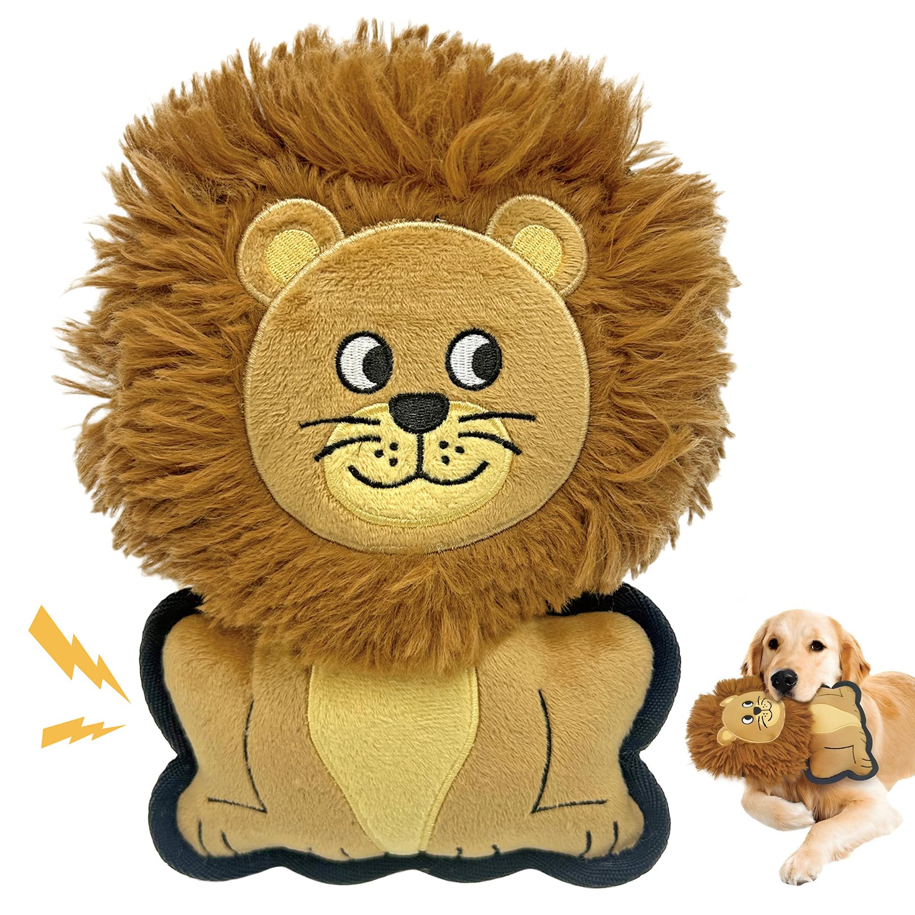 QPAWS Yellow Lion Plush Squeaky Dog Toy for Chewers Puppy Teething Chew Toy Cute Soft Funny Durable Stuffed Animal Interactive F
