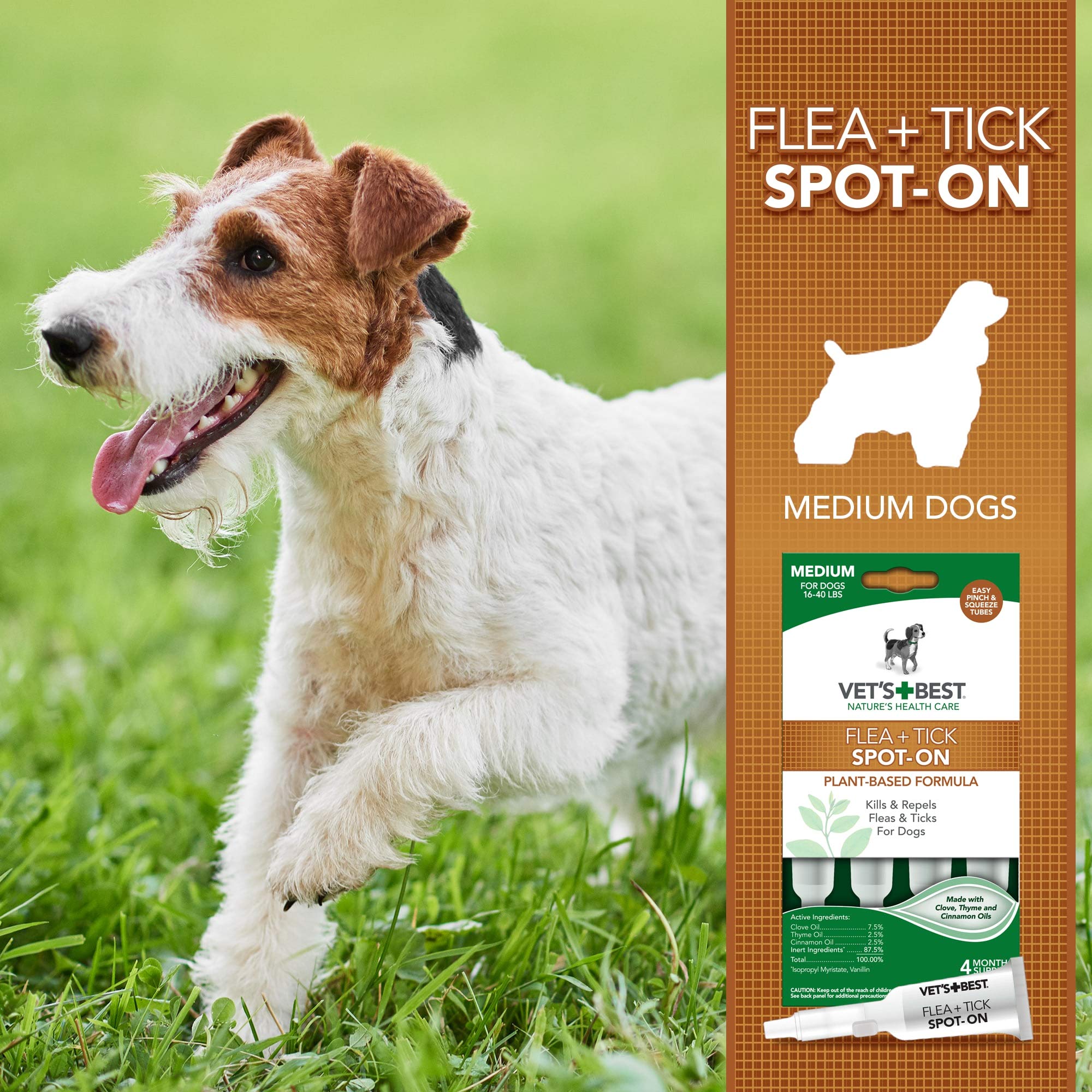 Vets Best Topical Flea & Tick Treatment for Dogs 16-40lbs, 4 Month Supply