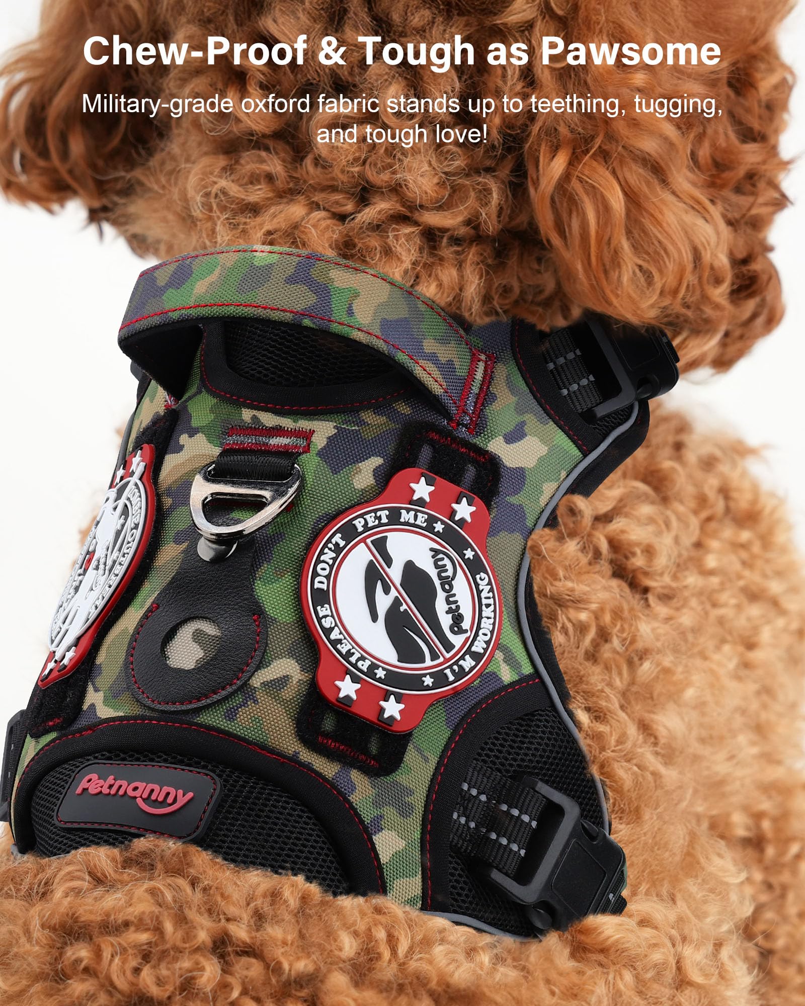 Petnanny No-Pull Tactical Dog Harness - Service Vest for XL Dog w/Reflective Strips, Padded Handle, AirTag Pocket | Escape-Proof