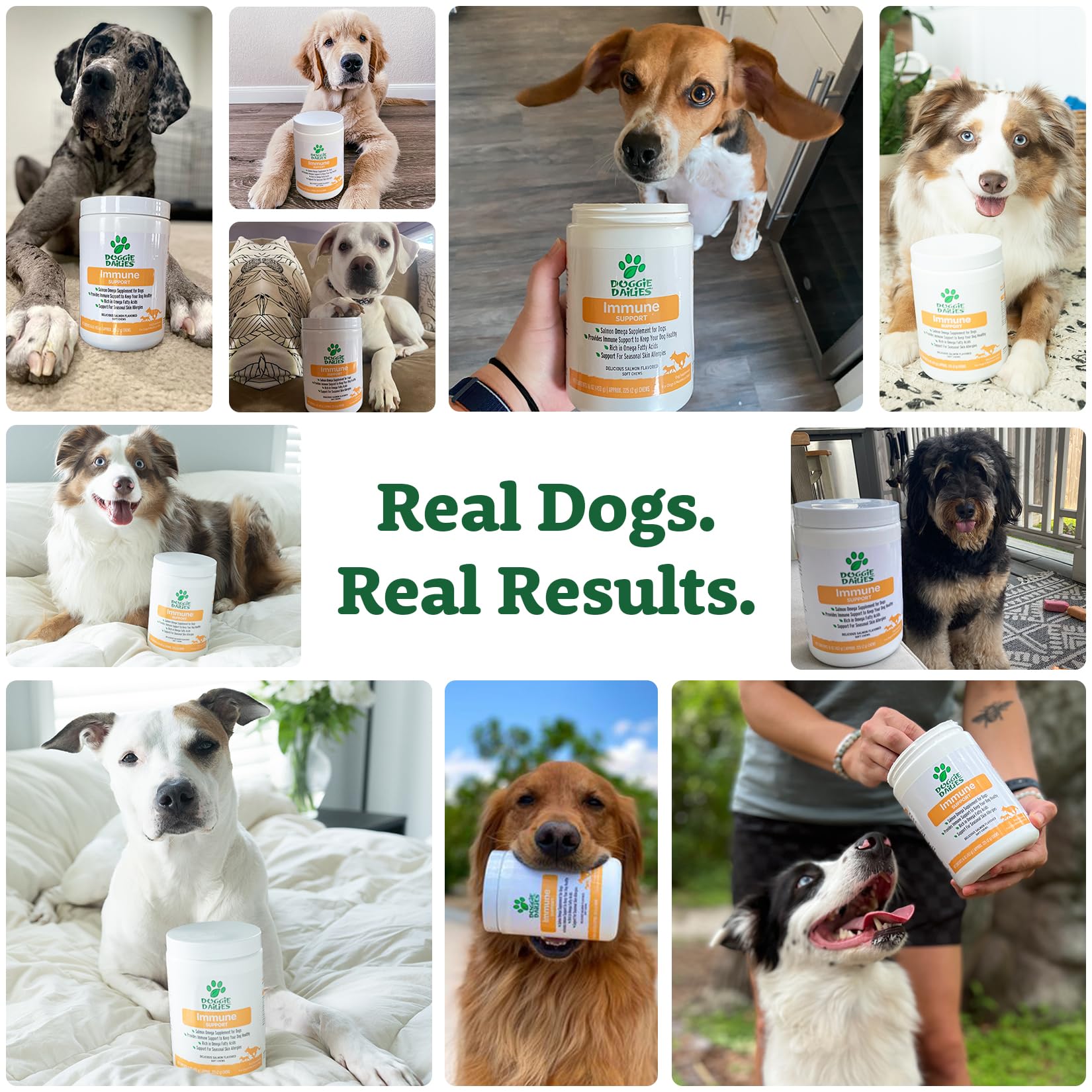Doggie Dailies Omega 3 for Dogs, 225 Soft Chews, Salmon Oil for Dogs with Apple Cider Vinegar, Bee Pollen, Kelp, Zinc & Biotin -