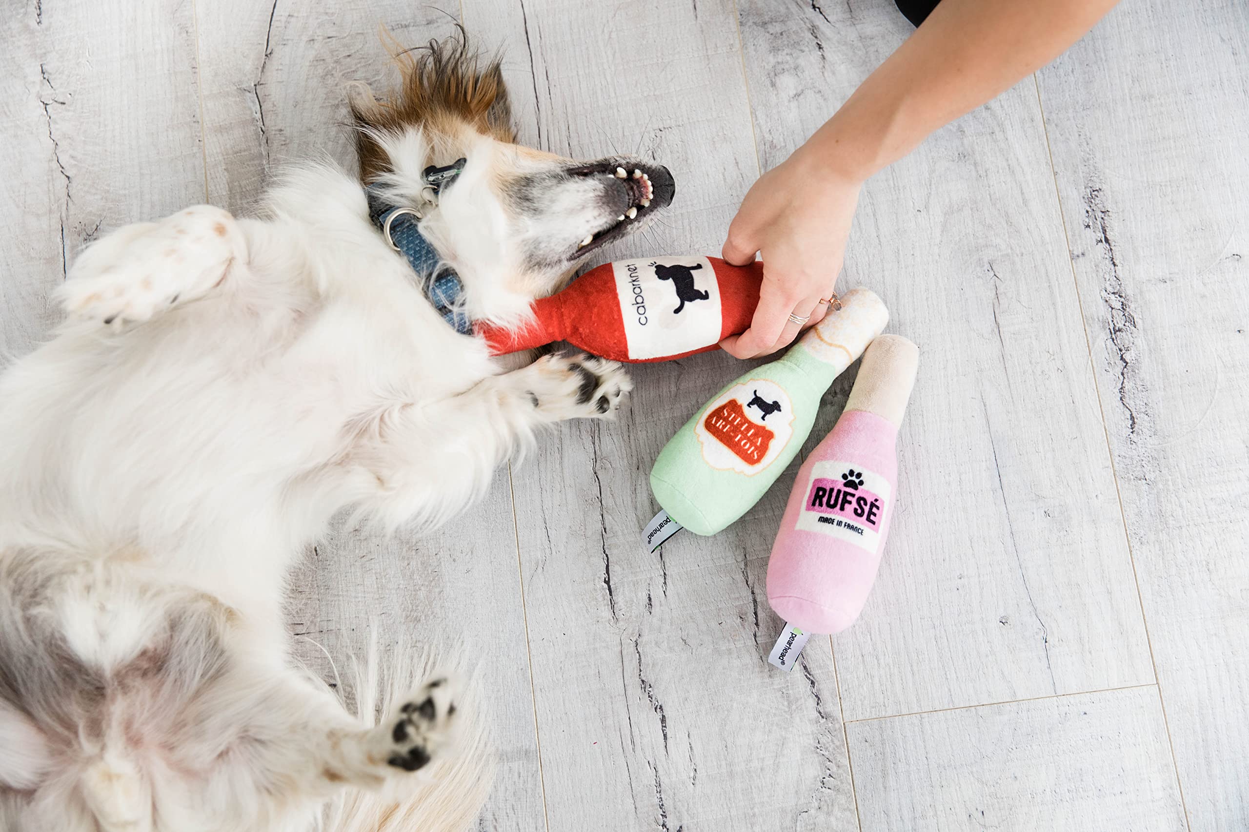Pearhead Happy Hour Plush Dog Toys, Novelty Fun Pet Toy Set, Durable Stuffed Toy for Interactive Play, Wine and Beer Themed Pet