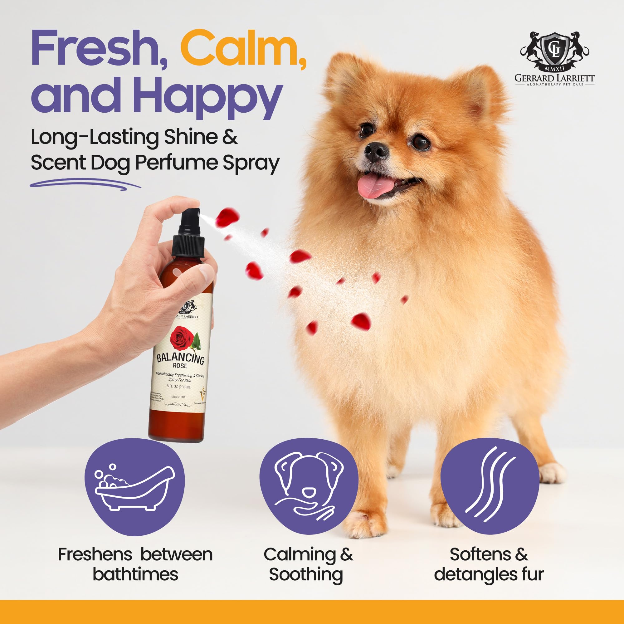 Dog Perfume Spray Long Lasting Balancing Rose 8 Fl Oz - Dog Calming Spray Scent Mist For Shining Fur, Puppy Cologne, Doggie Deod