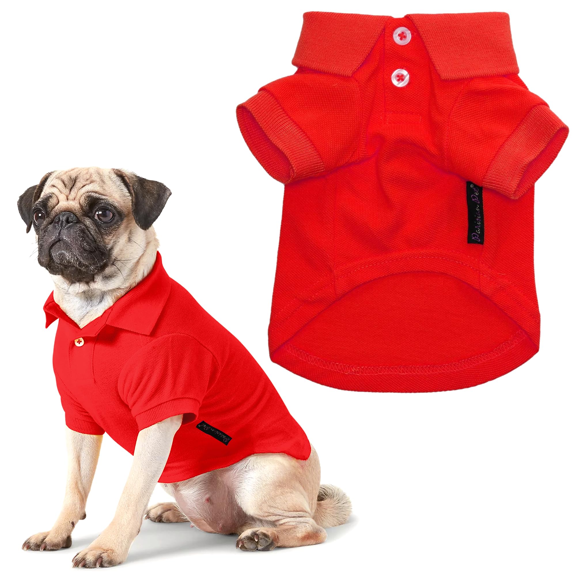 Parisian Pet Dog Polo Shirts - Breathable Cotton Polo - Solid Red Summer Pullover - Button Up Collar For Small Dogs Xs
