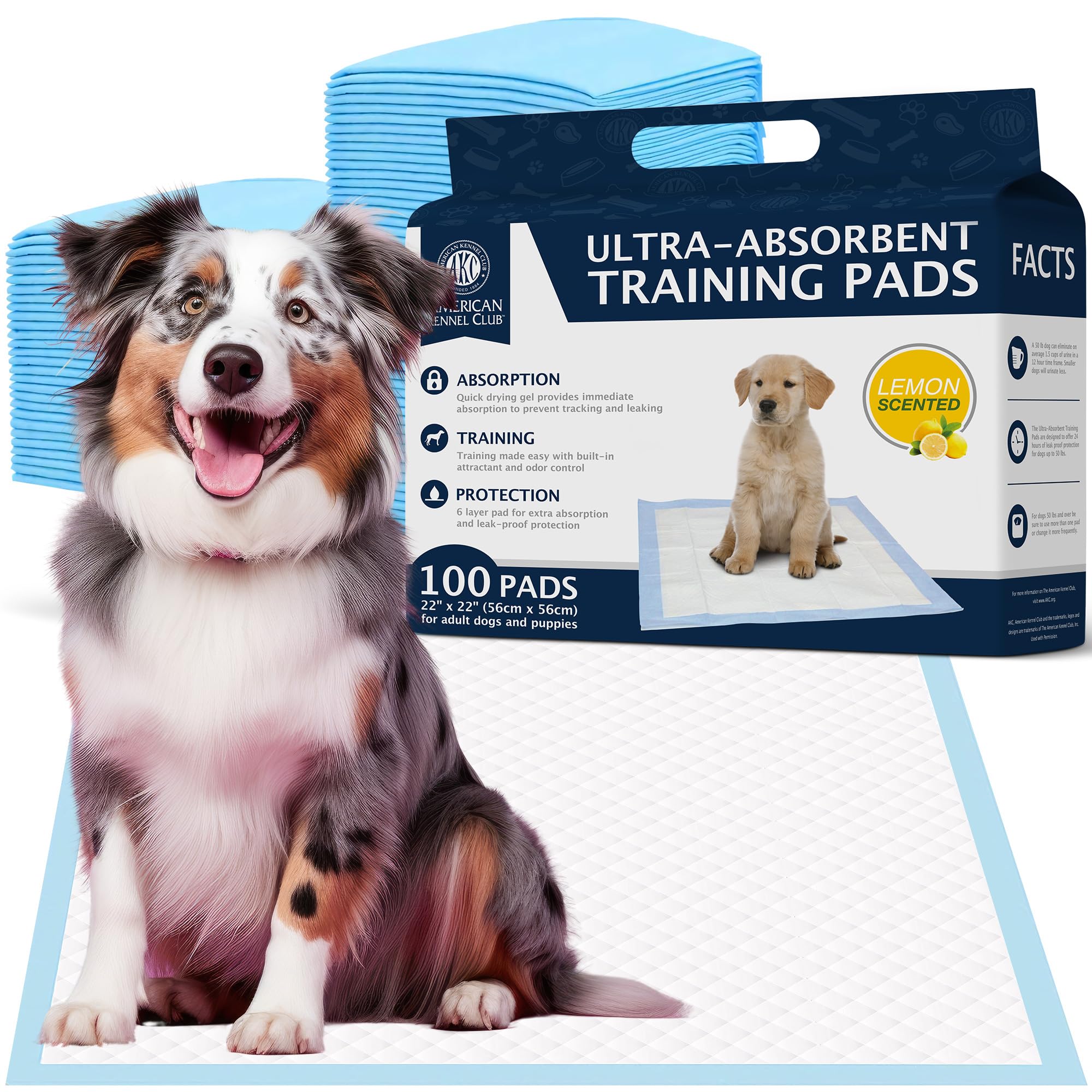 American Kennel Club Scented Puppy Training Pads With Ultra Absorbent Quick Dry Gel - 22 X 22 Pee Pads For Dogs - Lemon Scented 