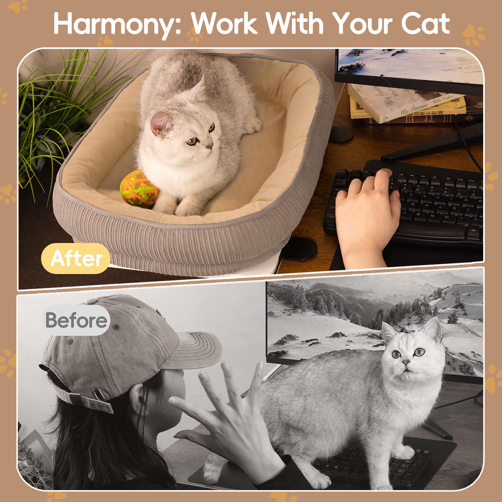 Eavan Cat Bed For Desk - Pre-Assembled Foldable Clamp On Space Saving Perch, Desk Pet Furniture Supports Up To 50Lbs, Big Cat Be