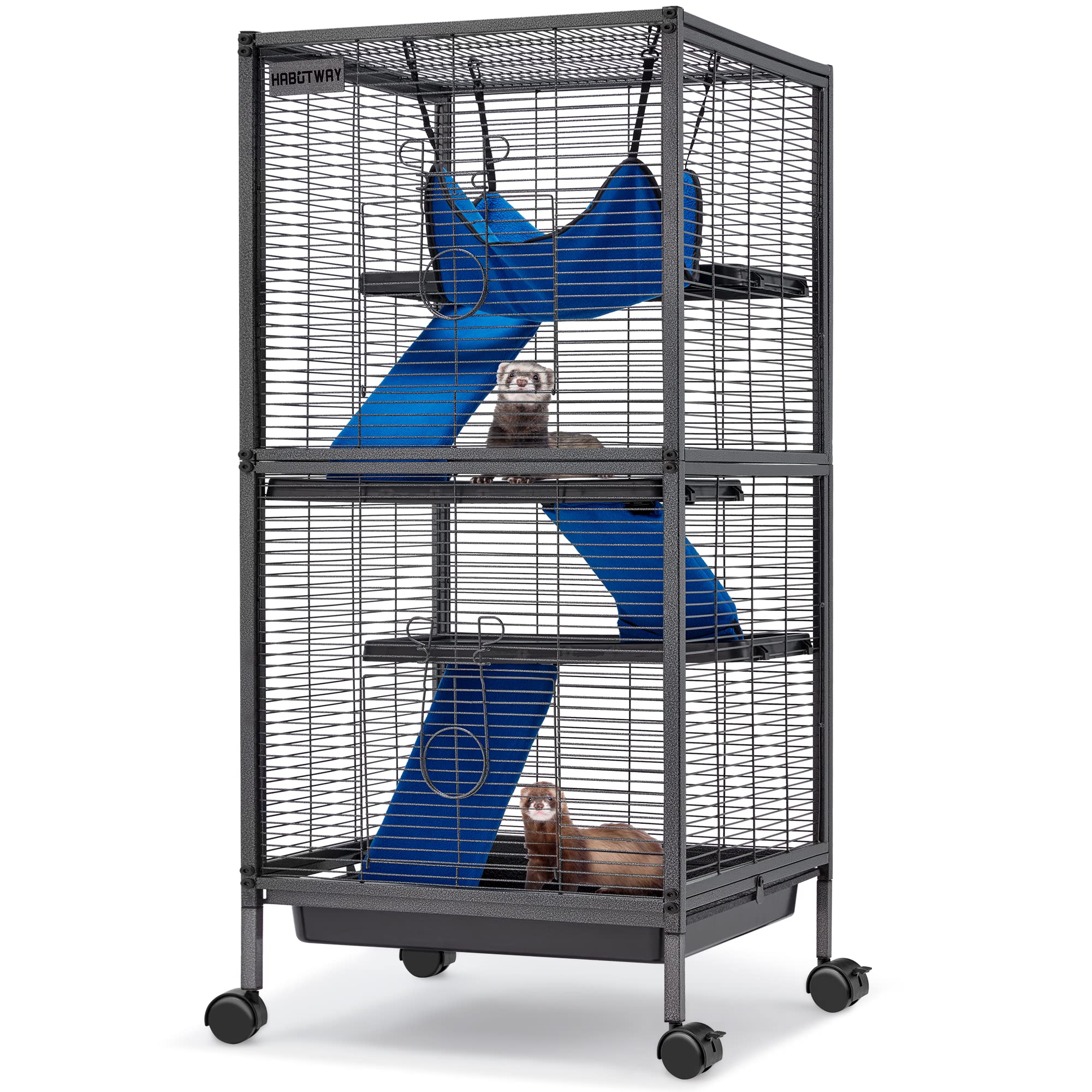 HABUTWAY 45''H Metal Small Animal Cages, Rolling Chinchilla Cage with Removable Ramps, Lagre Critter Nation Cage for Chinchillas