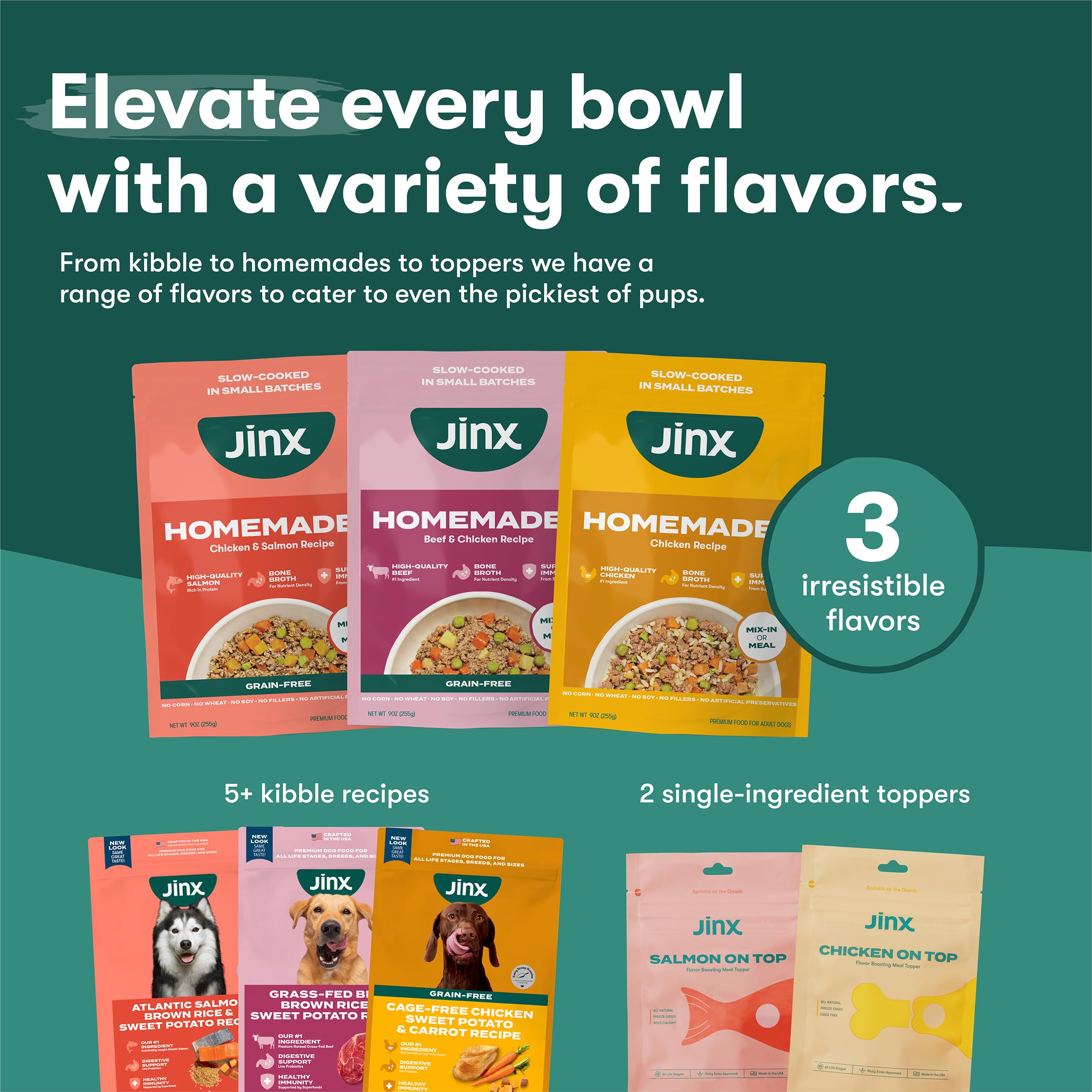 Jinx Beef Grain Free Wet Dog Food Pouches, Meal or Dog Food Topper Mix-in, Made with Real Beef & Chicken, Bone Broth, No Fillers