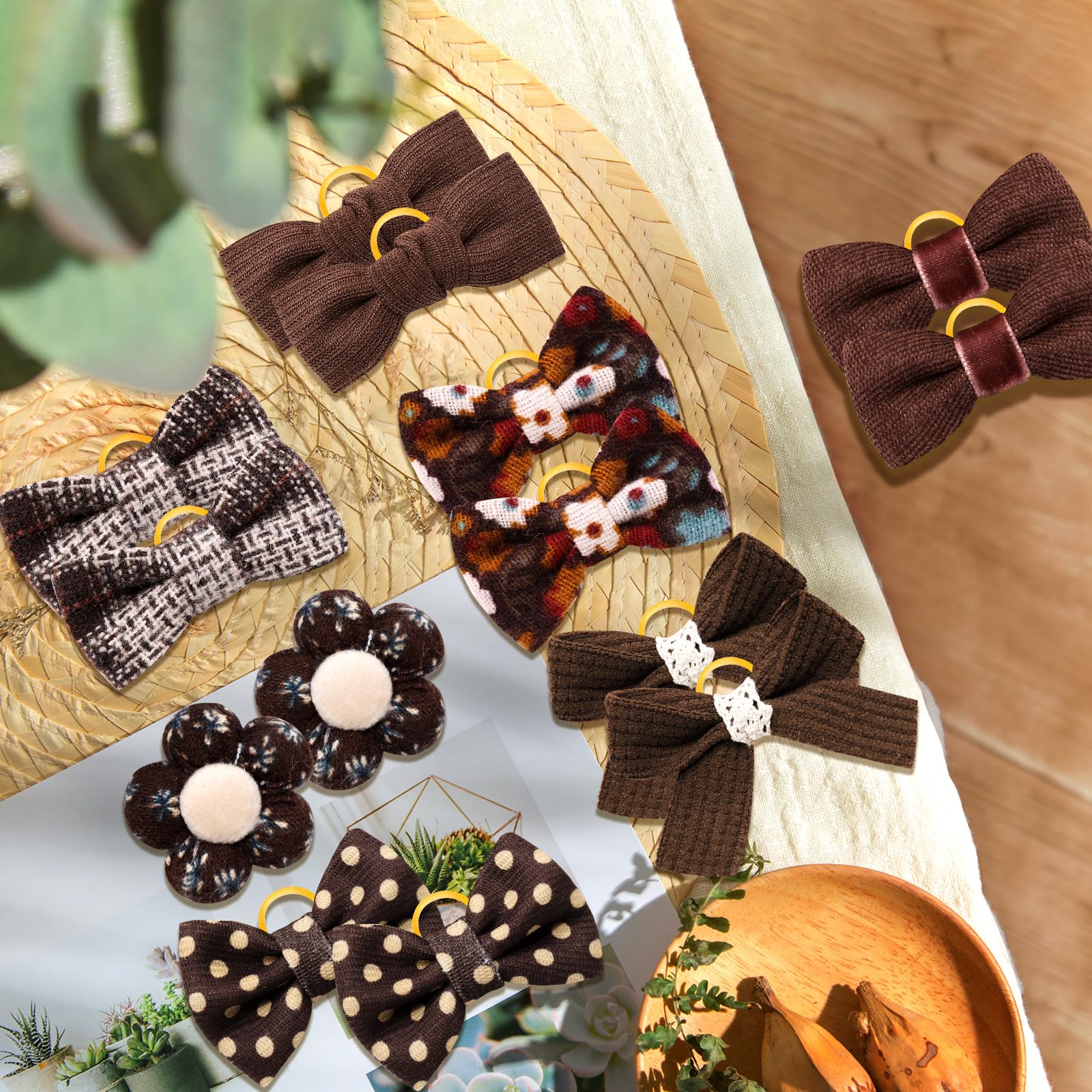 Mruq pet 20pc Brown Small Dog Hair Bows, Mix Holiday Dog Hair Bows for Yorkie Dogs, Puppy Dog Hair Accessories with Rubber Bands