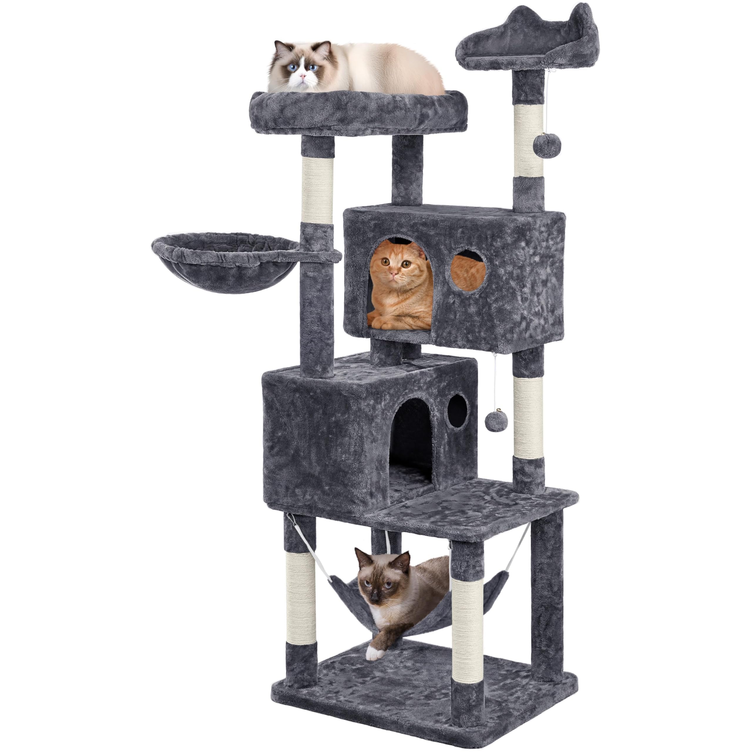 Yaheetech 64.5In Extra Large Multi-Level Cat Tree Kittens Play House Condo With Platform, Perch Hammock & Scratching Posts, Dark