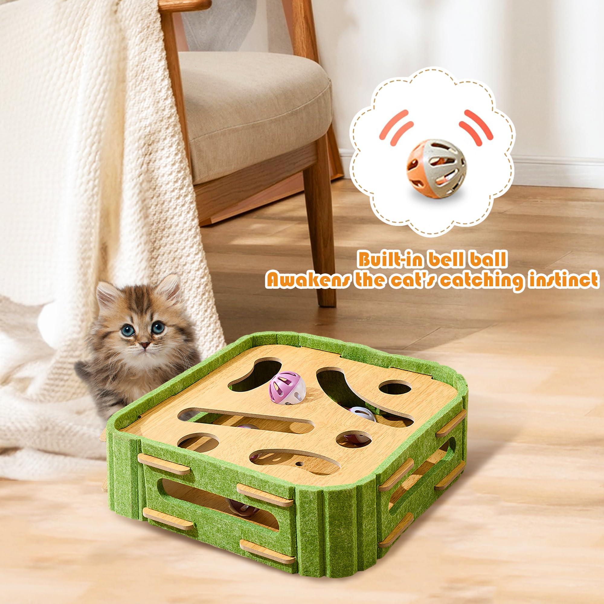 Cat Puzzle Toys Interactive Cat Dancer For Indoor Cats Teasing Box With Squeaky Toys And Scratching Felt,Kitten Track Ball Toy F