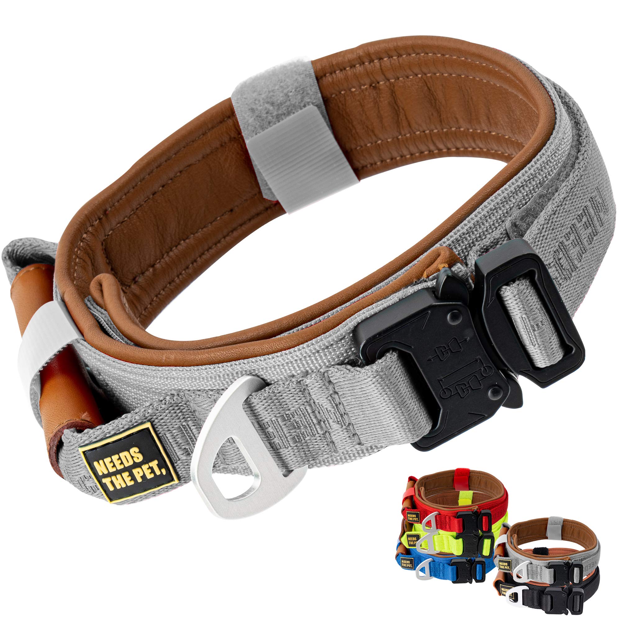 The Comfort Collar, Soft Cowhide Padded Dog Collar For All Breeds, Reflective Patch, Metal Buckle For Big Size Dogs Easy Control