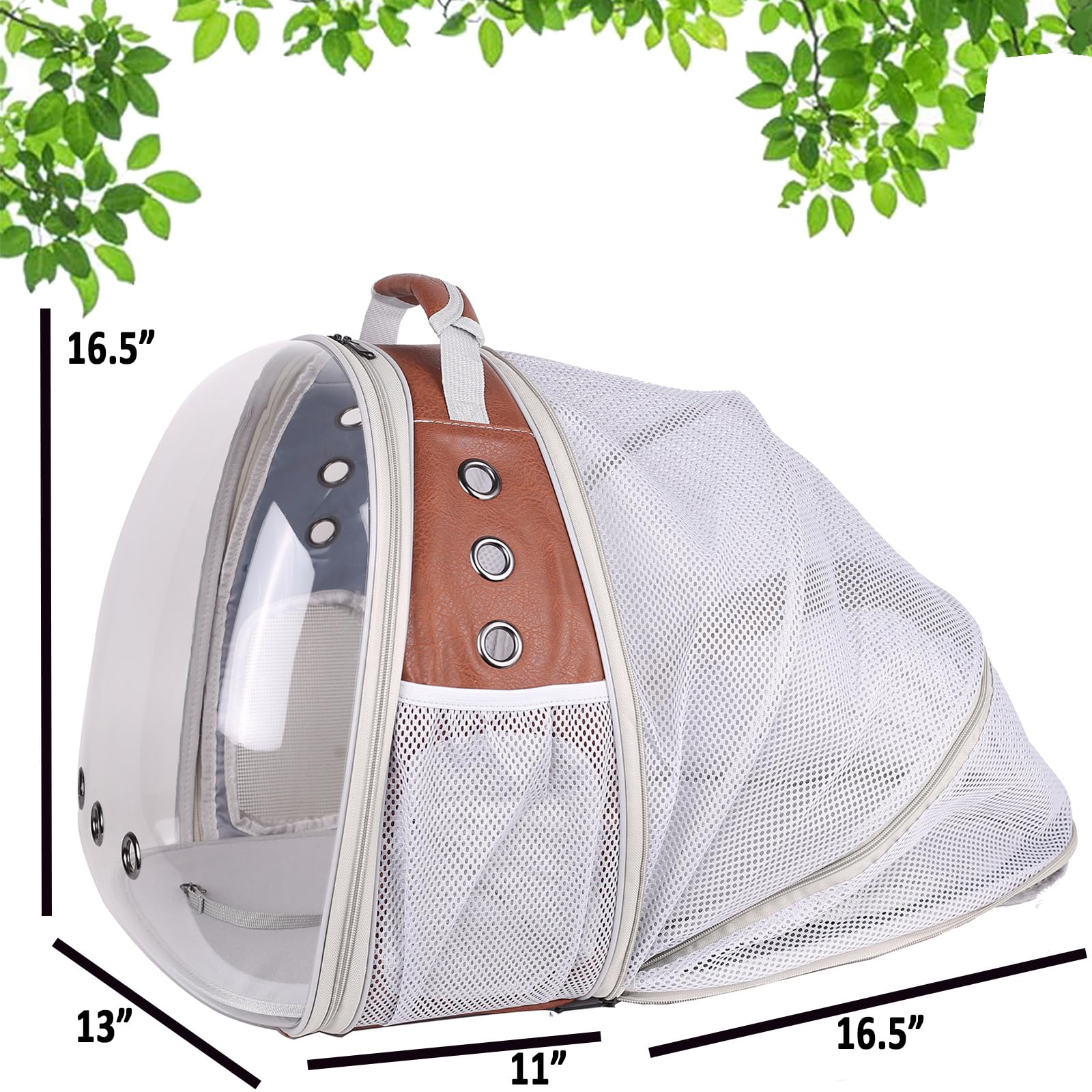 Back Extension Space Capsule Clear Bubble Window Cat Backpack Carrier For Traveling And Hiking, Expandable Kitten Book Bag, Pu L