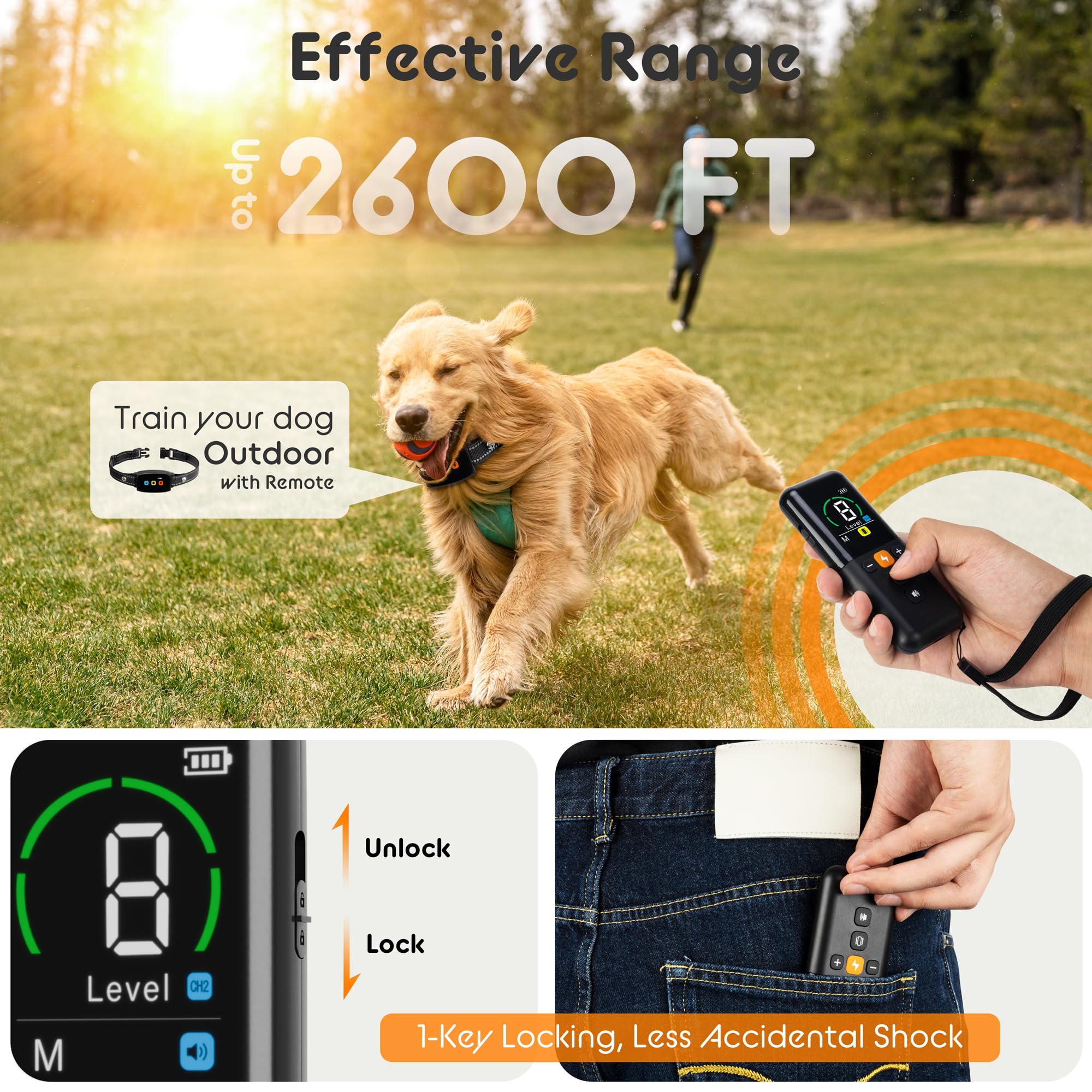 Dog Training Collar Shock Collars For Dogs With Remote 2600 Ft Remote Control Range 4 Modes Beep Vibration Shock Built-In Bright