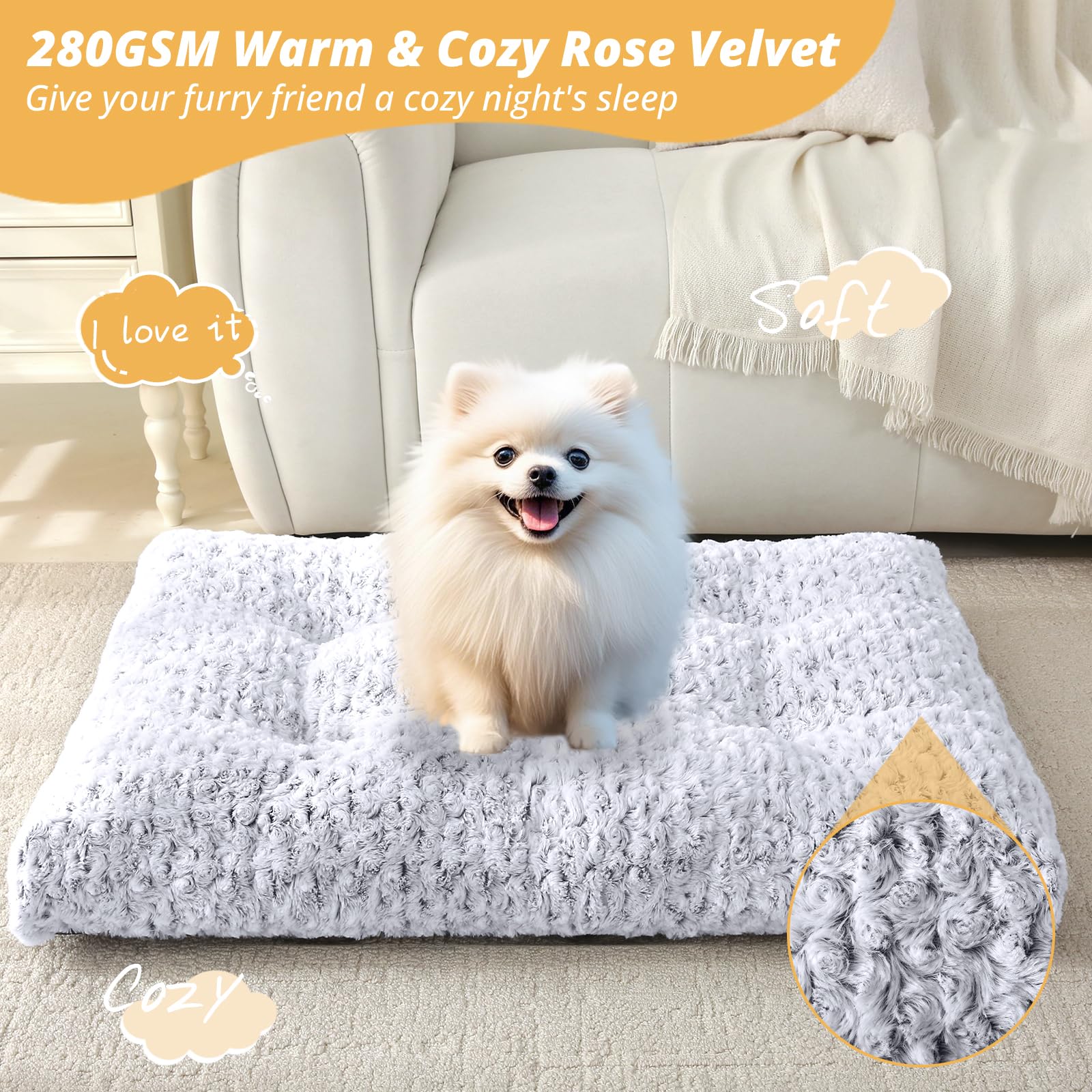 Jollyvogue Pet-Beds, 280G Rose Velvet Dog Mat, Machine Wash, Fits Kennel Cage And Cat Bed Mat, 47.0' L X 29.0' W X 4.0' Th, D