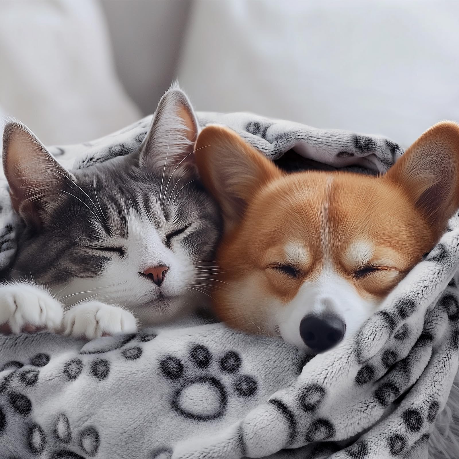 Luciphia Premium Soft Dog Blanket For Small Medium Large Dogs Washable 300Gsm Fluffy Warm Fleece Puppy Cat Paw Print Pet Flannel