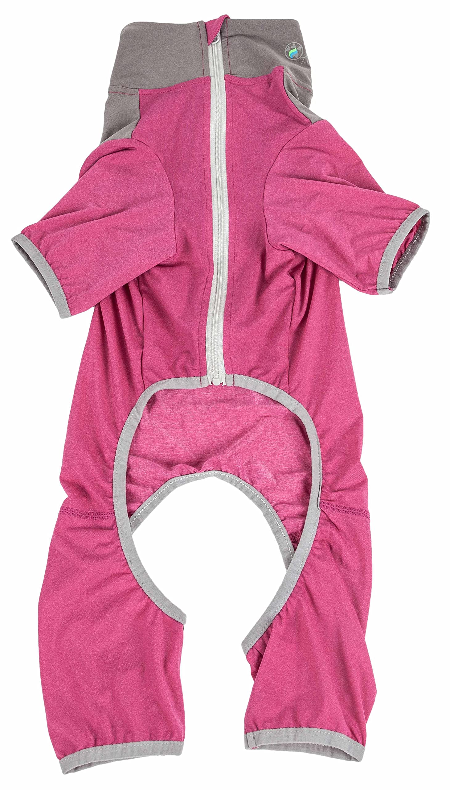Pet Life  Active 'Embarker' Heathered Performance 4-Way Stretch Two-Toned Full Body Warm Up, Pink And Grey  - X-Large