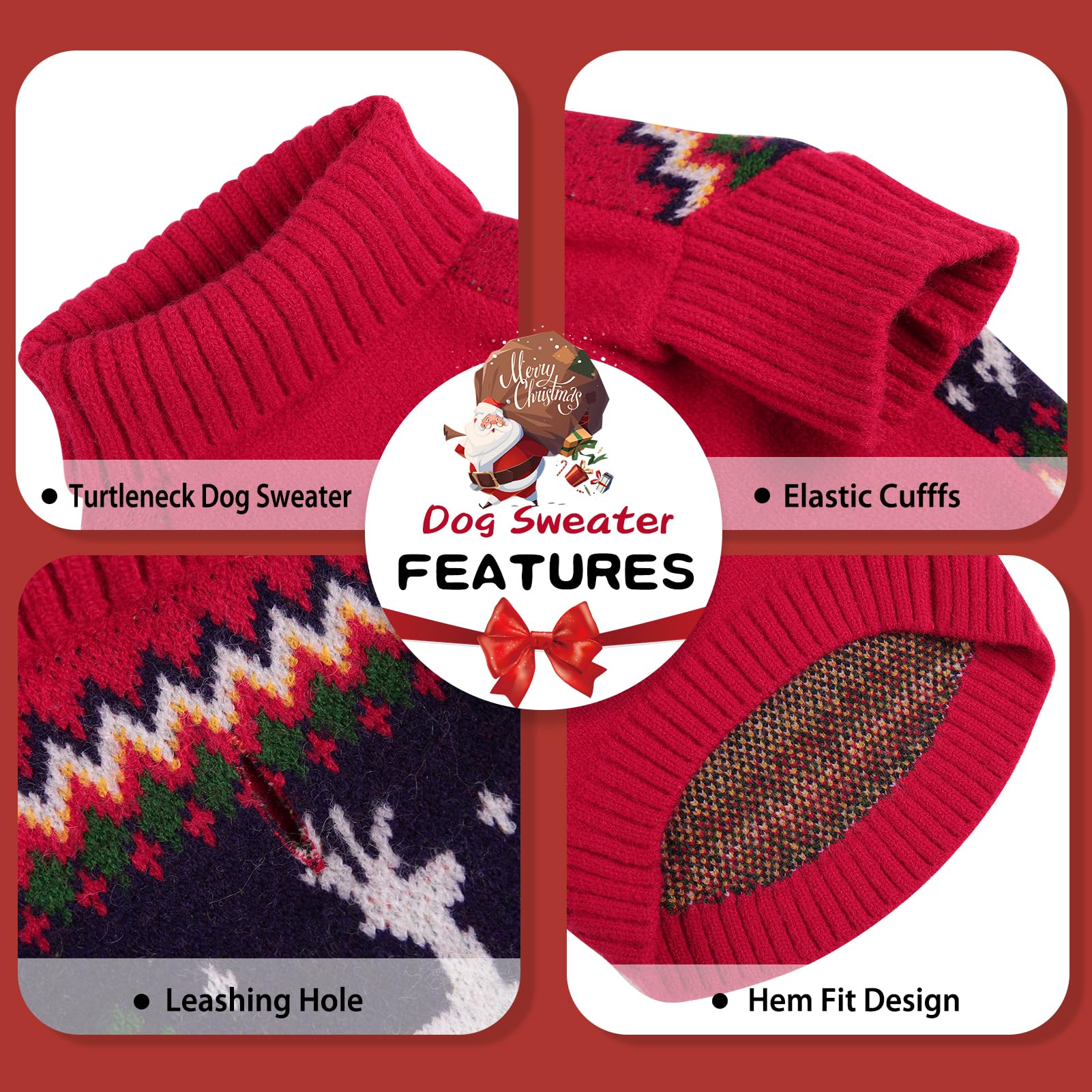 Queenmore Christmas Dog Sweater, Knitted Pullover Turtleneck Outfit, Warm Clothes For Small Dogs Boys Or Girls S