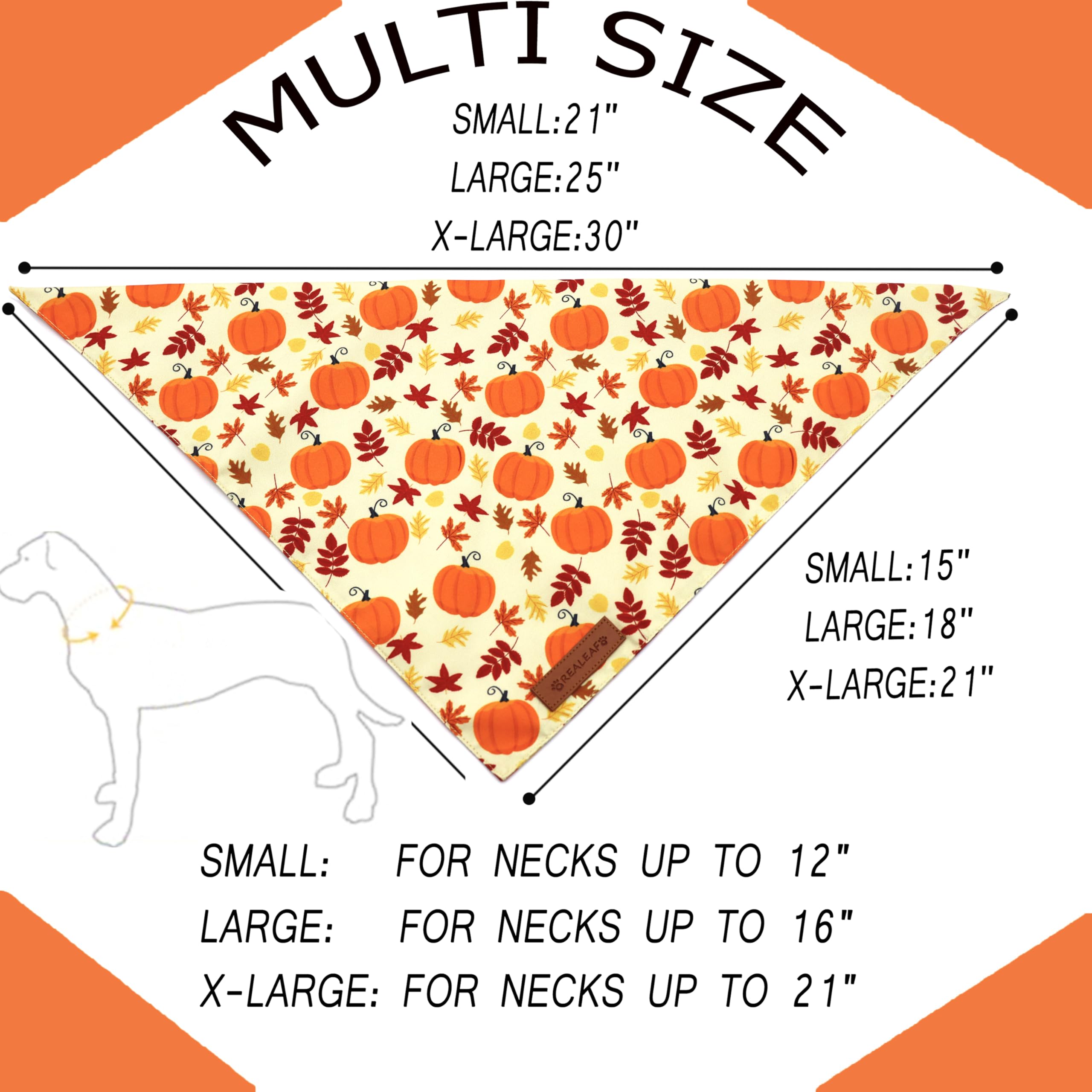Realeaf Thanksgiving Dog Bandanas 2 Pack, Pumpkins And Happy Thanksgiving Pet Scarf For Boy And Girl, Premium Durable Fabric, Reversible Holiday Bandana For Large And X-Large Dogs Pets (X-Large)