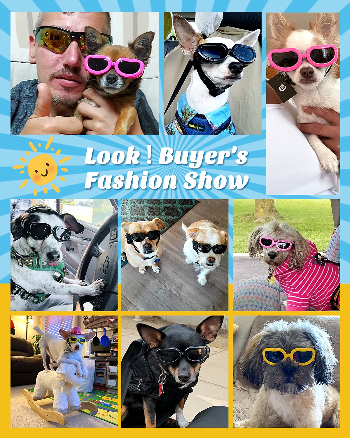 Lewondr Small Breed Dog Goggles - Uv Protection Sunglasses With Adjustable Strap, Windproof, Anti-Fog For Small Dogs, White
