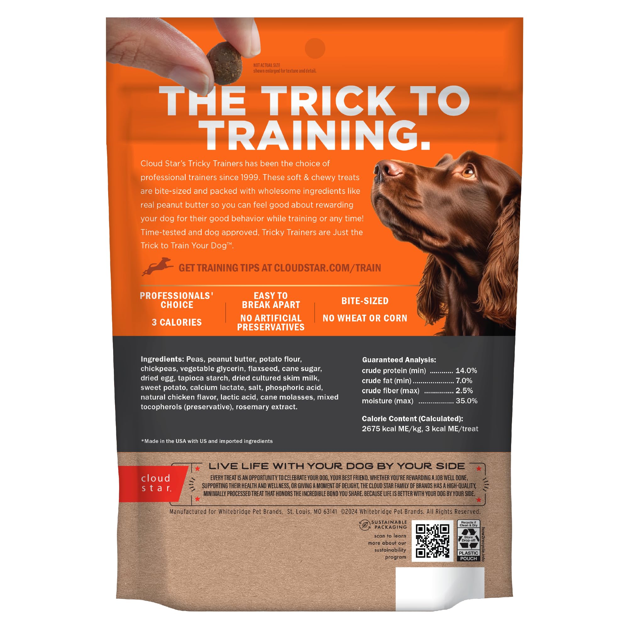 Cloud Star Tricky Trainers Soft & Chewy Dog Training Treats 12 oz Pouch, Peanut Butter Flavor, Grain-Free Low Calorie Behavior A