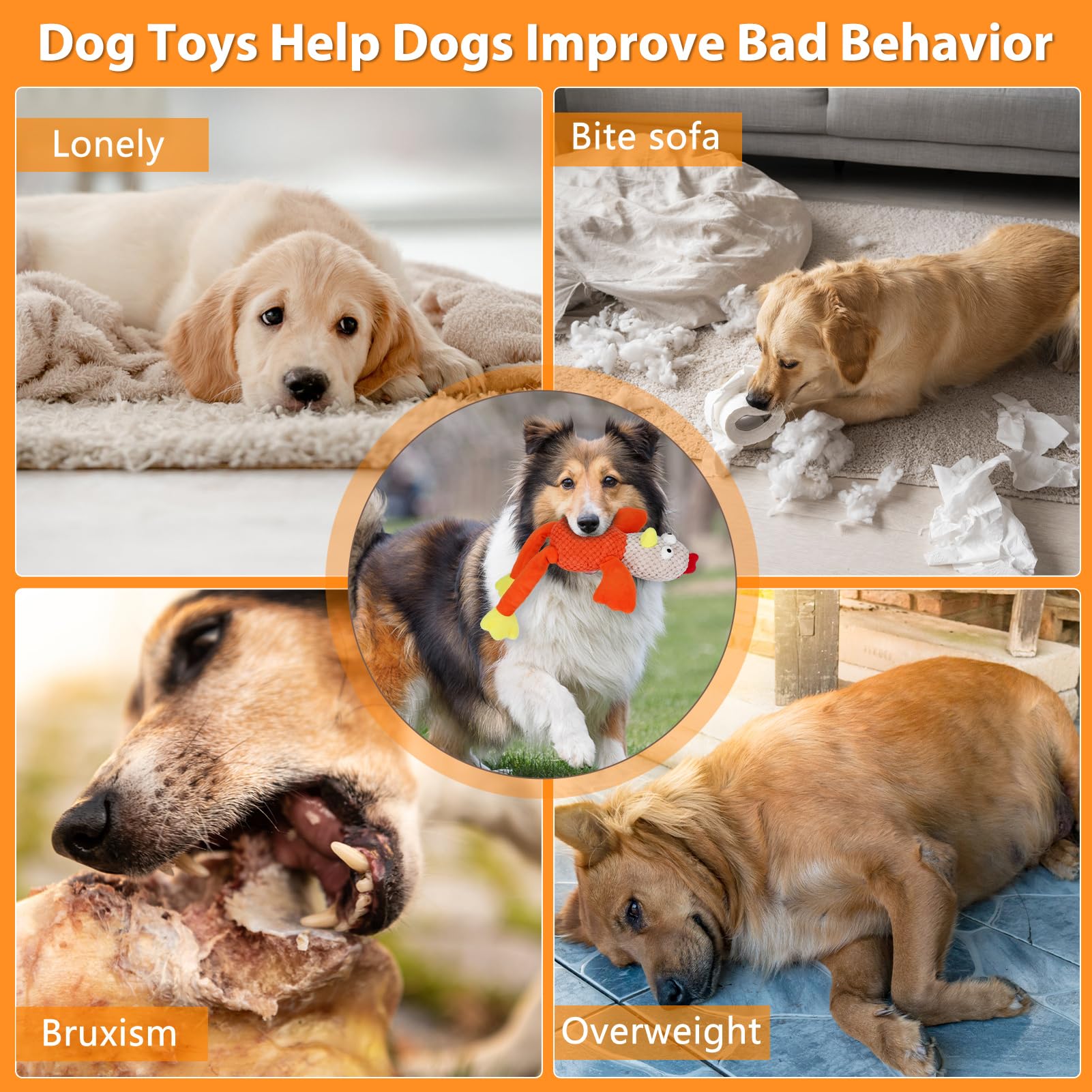 Squeaky Large Dog Toys With Crinkle Paper, Interactive Puppy Toys, Tough Dog Pull Toy, Tug Of War Dog Chew Toys For Small, Mediu