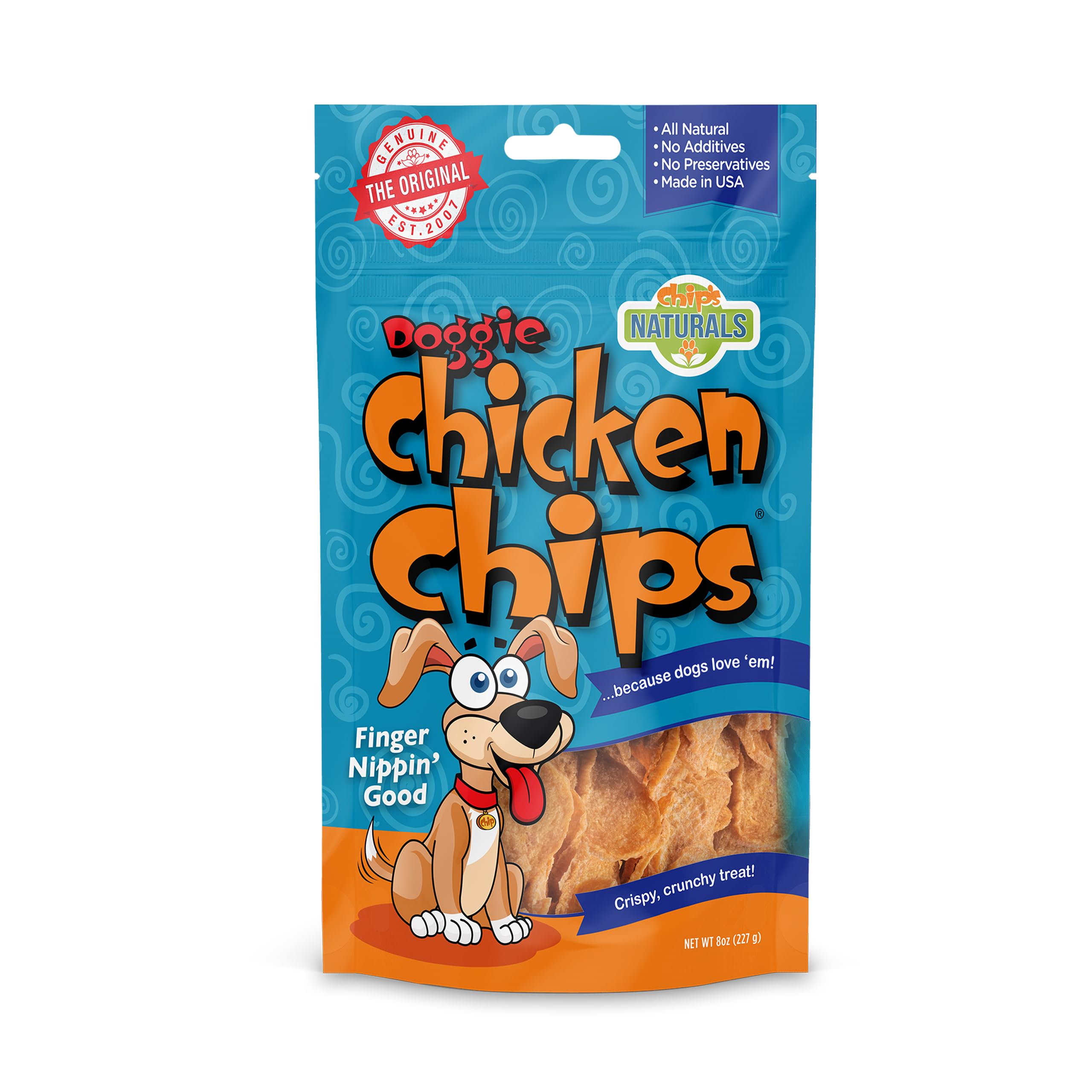 Chips Naturals Doggie Chicken Chips Medium 8oz oz All Natural High Protein Low Calorie Healthy Dog Treats, Grain Free Gluten Fr