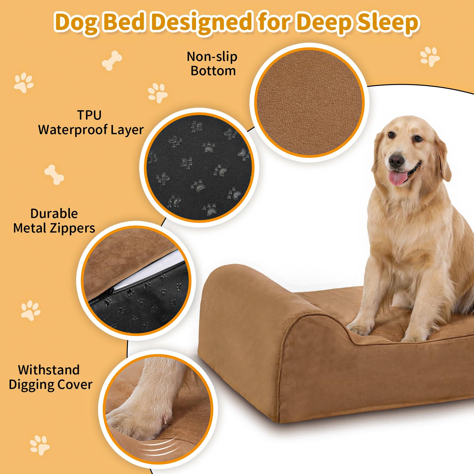 Rainmr Dog Beds For Giant Dogs, 7'' Memory Foam Orthopedic Dog Bed With Washable Removable Cover For Jumbo & Giant Dog Breeds (X