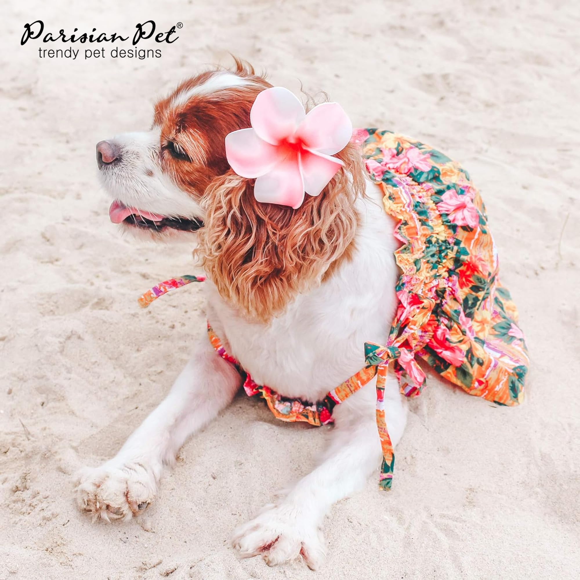 Parisian Pet Hawaiian Dog Dress - Floral Beach Outfit - Breathable Summer Clothes - Pull-Up Straps - Xs
