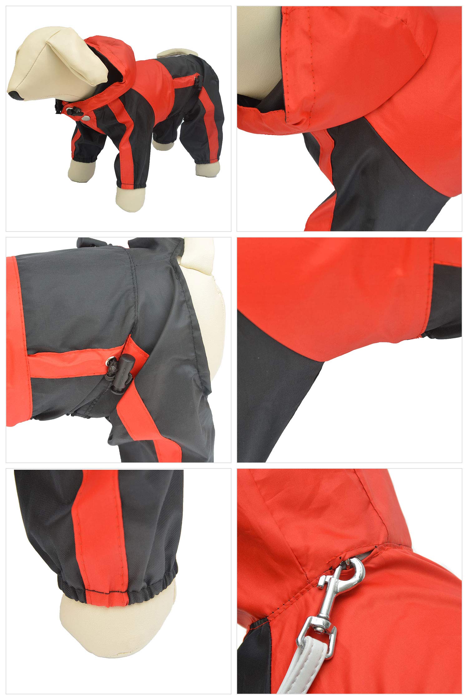 Lovelonglong Alaska Dog Hooded Raincoat, Golden Retriever Rain Jacket Poncho Waterproof Clothes With Hood Breathable 4 Feet Four Legs Rain Coats For Large Huge Dogs Red L-Xl+