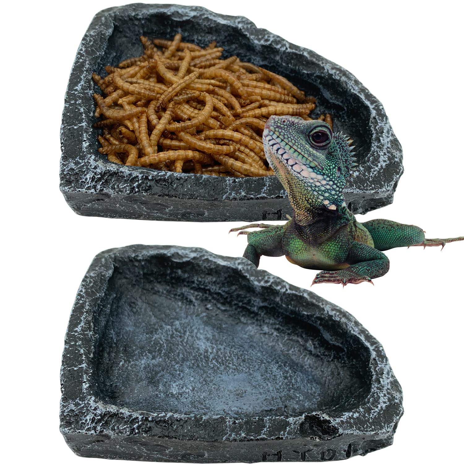 Reptile Water Dish Food Bowl, 2 Pack Reptile Feeding Dish Corner Bowl, Amphibian Reptile Feeding Terrarium Bowls for Bearded Dra