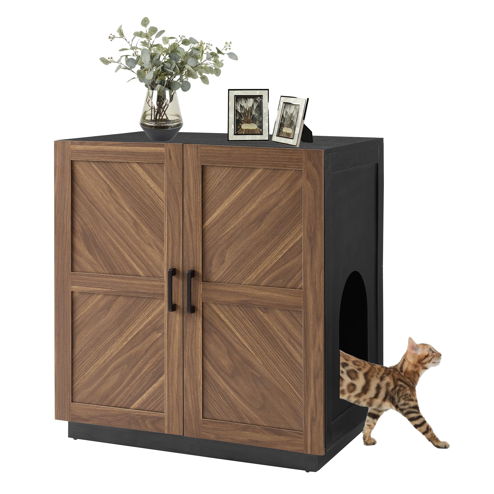 unipaws Cat Litter Box Enclosure with Shelves, Tall Hidden Litter Box Cover for Tall or Top Entry Litter Box, Kitty Enclosed Lit