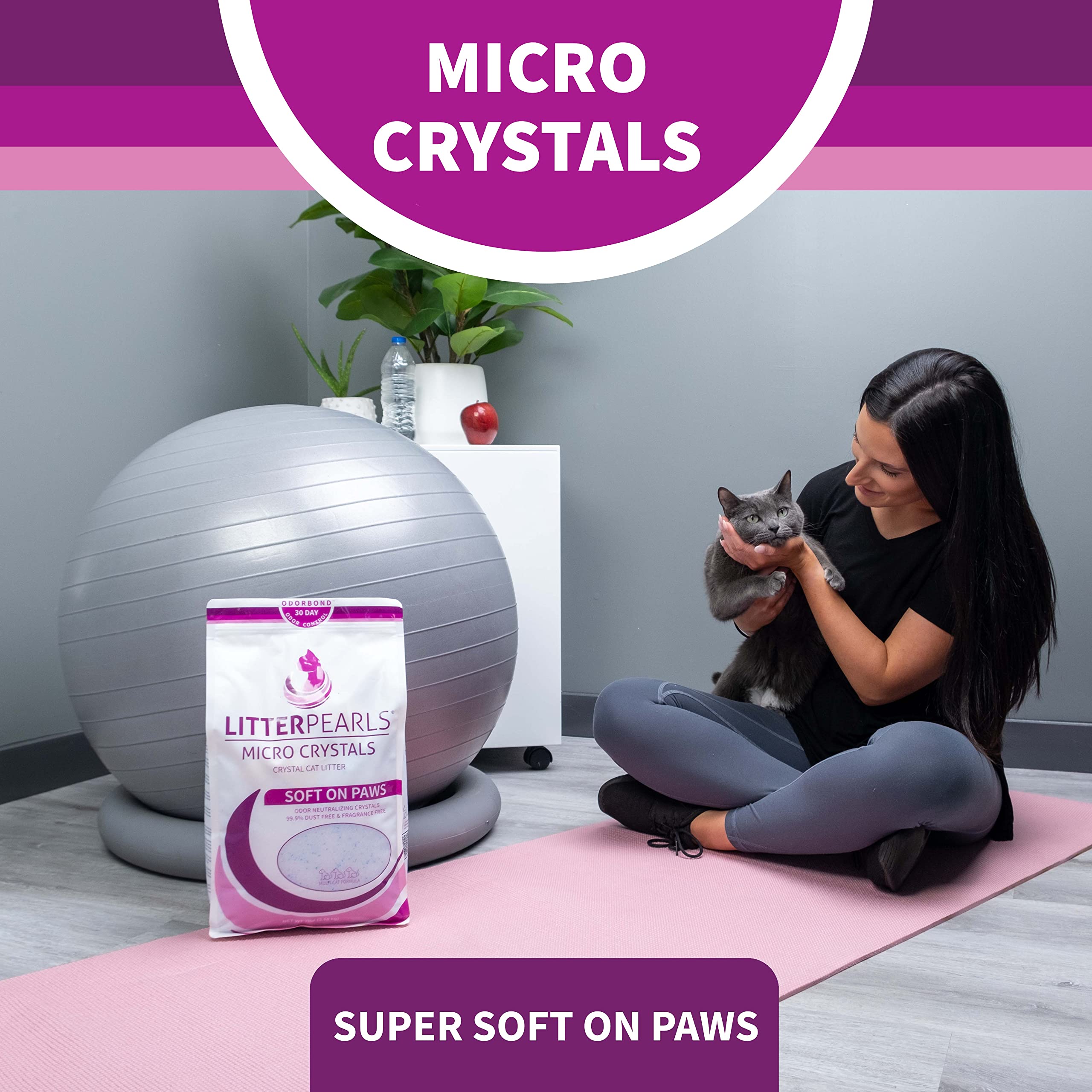Litter Pearls Micro Crystals Unscented Non-Clumping Crystal Cat Litter With Odorbond, 7 Lb, White, Clear And Blue Crystals (Lpmc7)