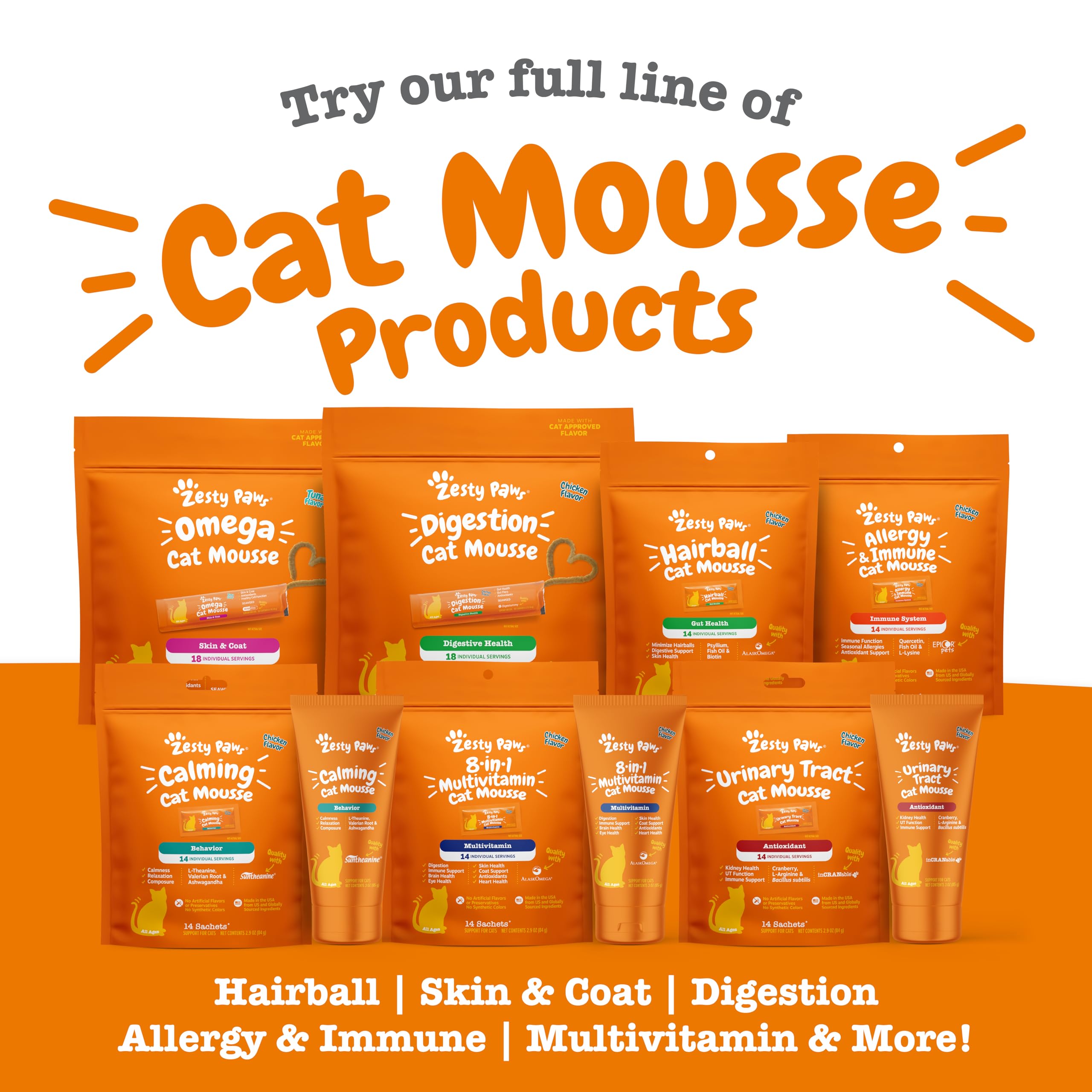Zesty Paws Calming Mousse for Cats - Composure & Relaxation for Stress & Separation - Cat Calming Supplement with Ashwagandha, L