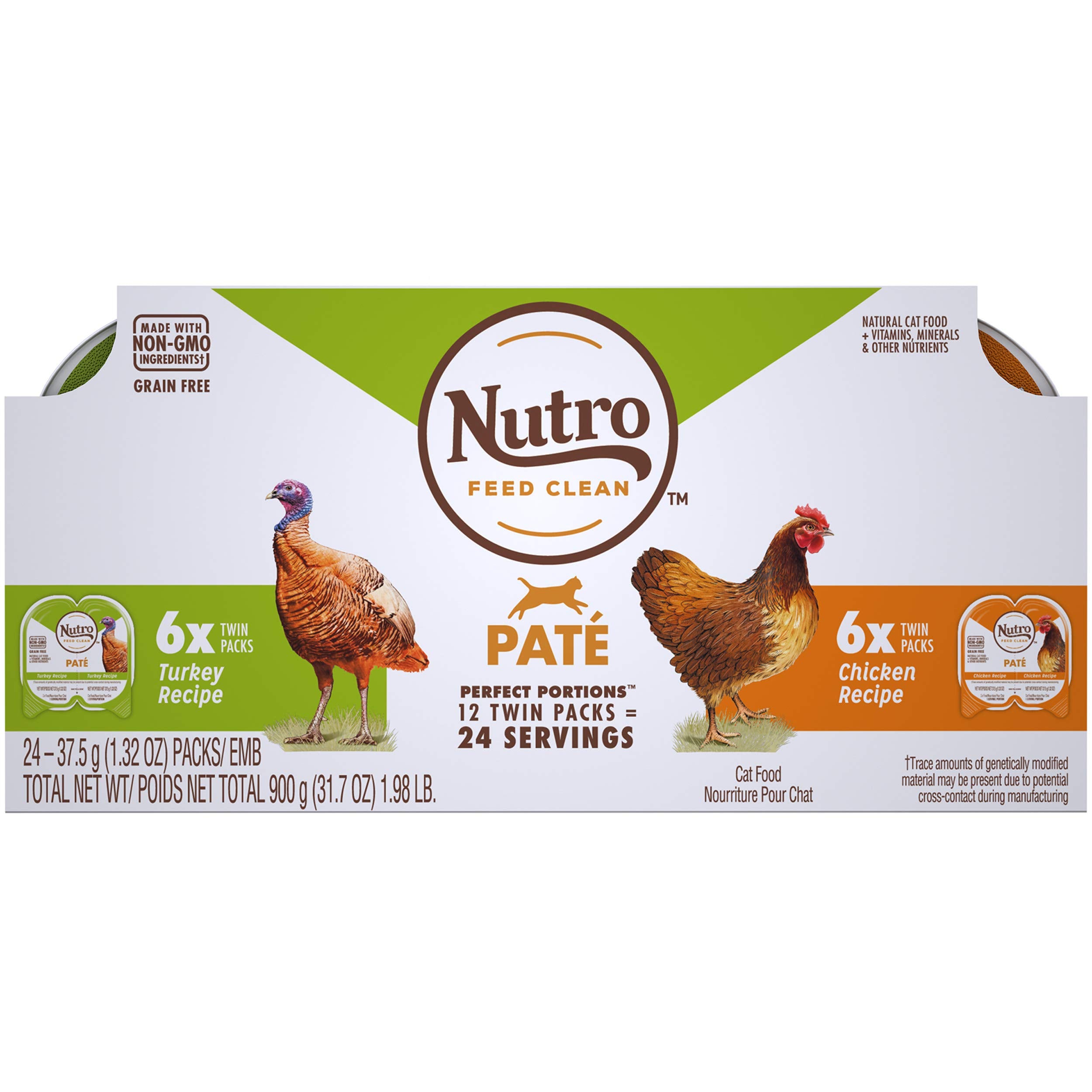 Nutro Wet Cat Food Pat   Multipack: Turkey Recipe and Chicken Recipe, 2.64 oz. Trays (12 Count, Pack of 2)