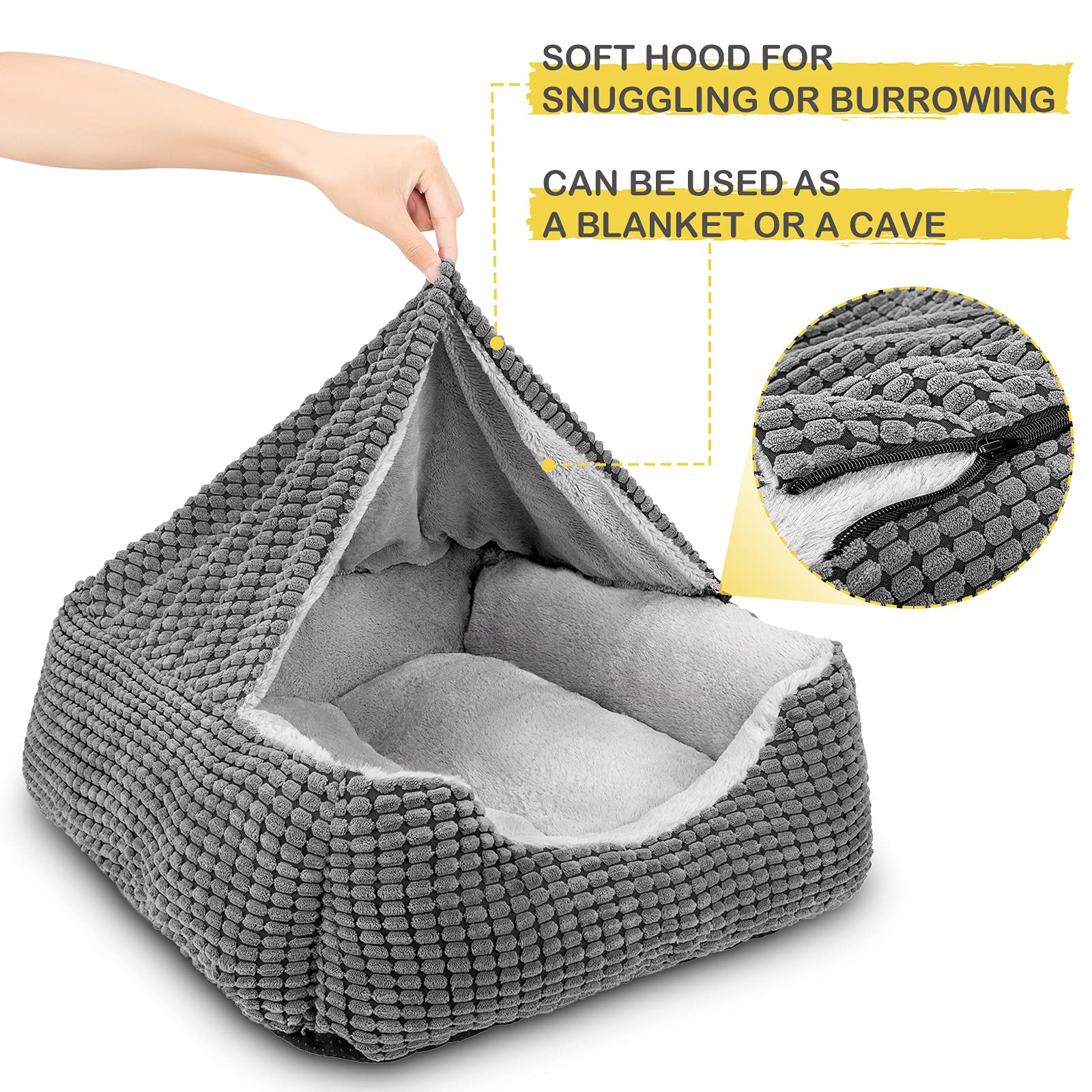 Gasur Dog Beds For Large Medium Small Dogs, Rectangle Cave Hooded Blanket Puppy Bed, Luxury Anti-Anxiety Orthopedic Cat Beds For