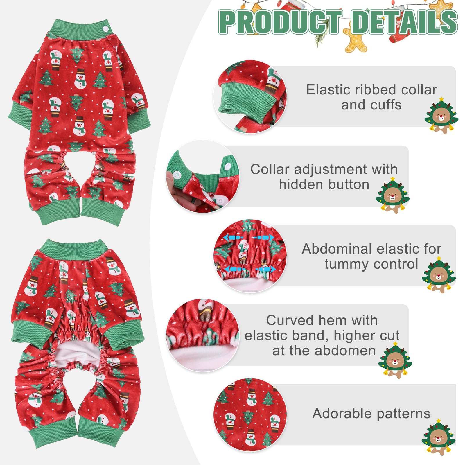 Beautyzoo Large Dog Christmas Pjs, Soft Fleece, Warm, Breathable Jammies Onesie Outfit For Female & Male Dogs, Xs