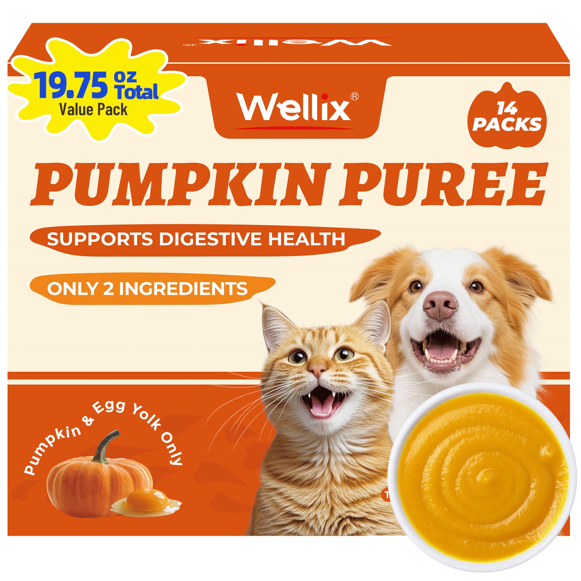 Wellix 19.75oz Pumpkin Puree for Cats & Dogs - Supports Digestive Health with Pumpkin for Cats, Soft Cat Treats, Natural Fiber S