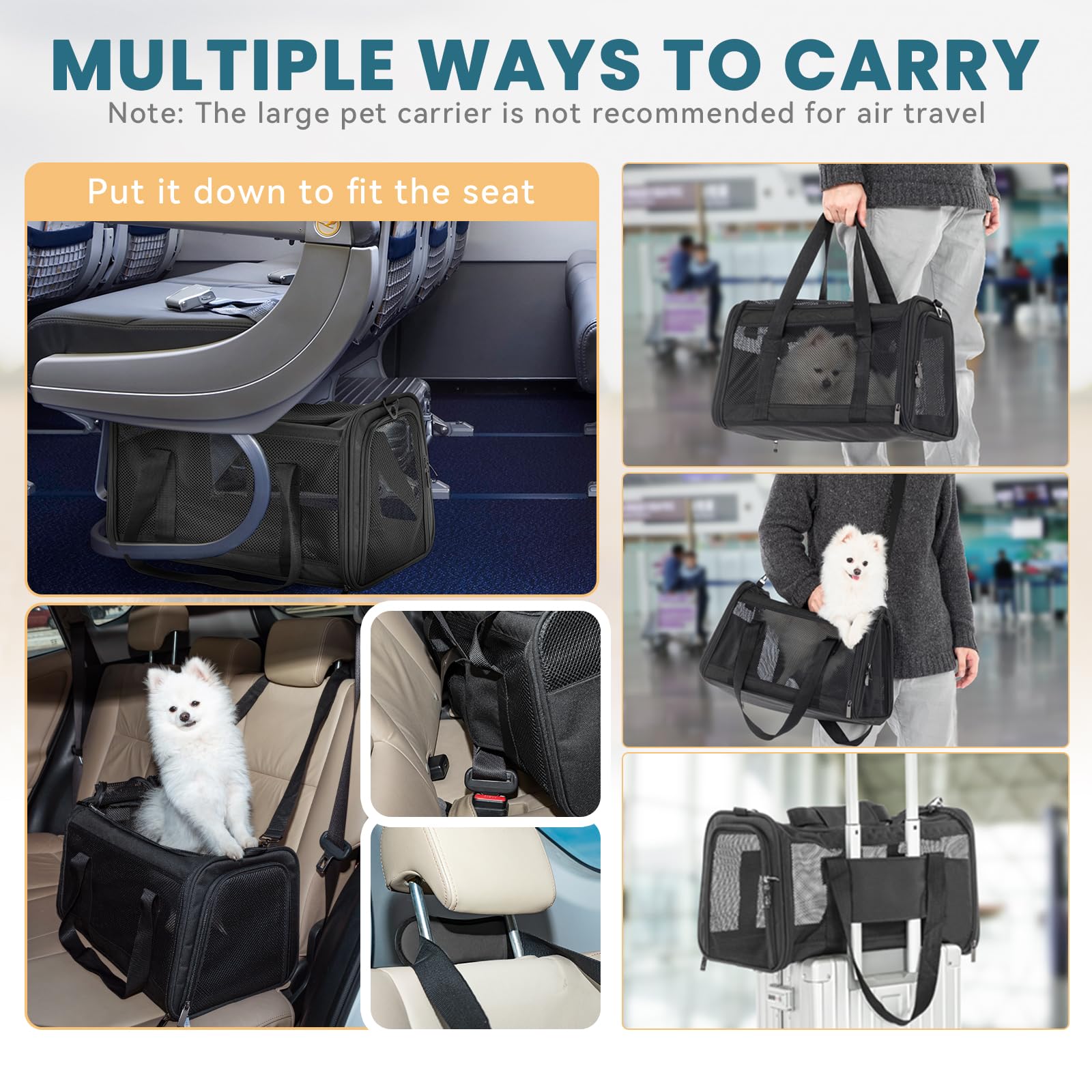 Petsfit Large Cat Carrier for 2 Cats, Lightweight Collapsible Double Cat Carrier for Travel, 5-Sided Breathable Mesh, with Adjus