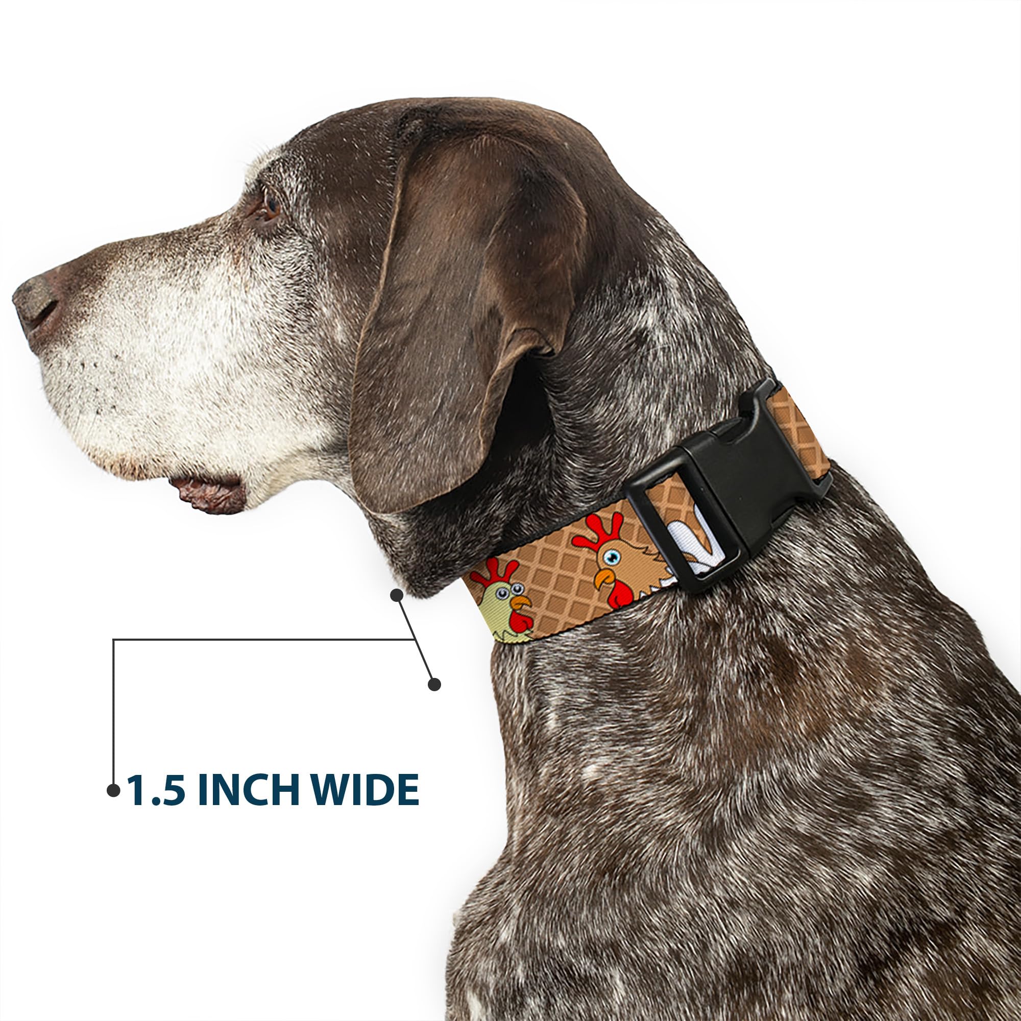 Buckle-Down Plastic Clip Collar - Waffle/Chicken Poses - 1.5 Wide - Fits 16-23 Neck - Medium