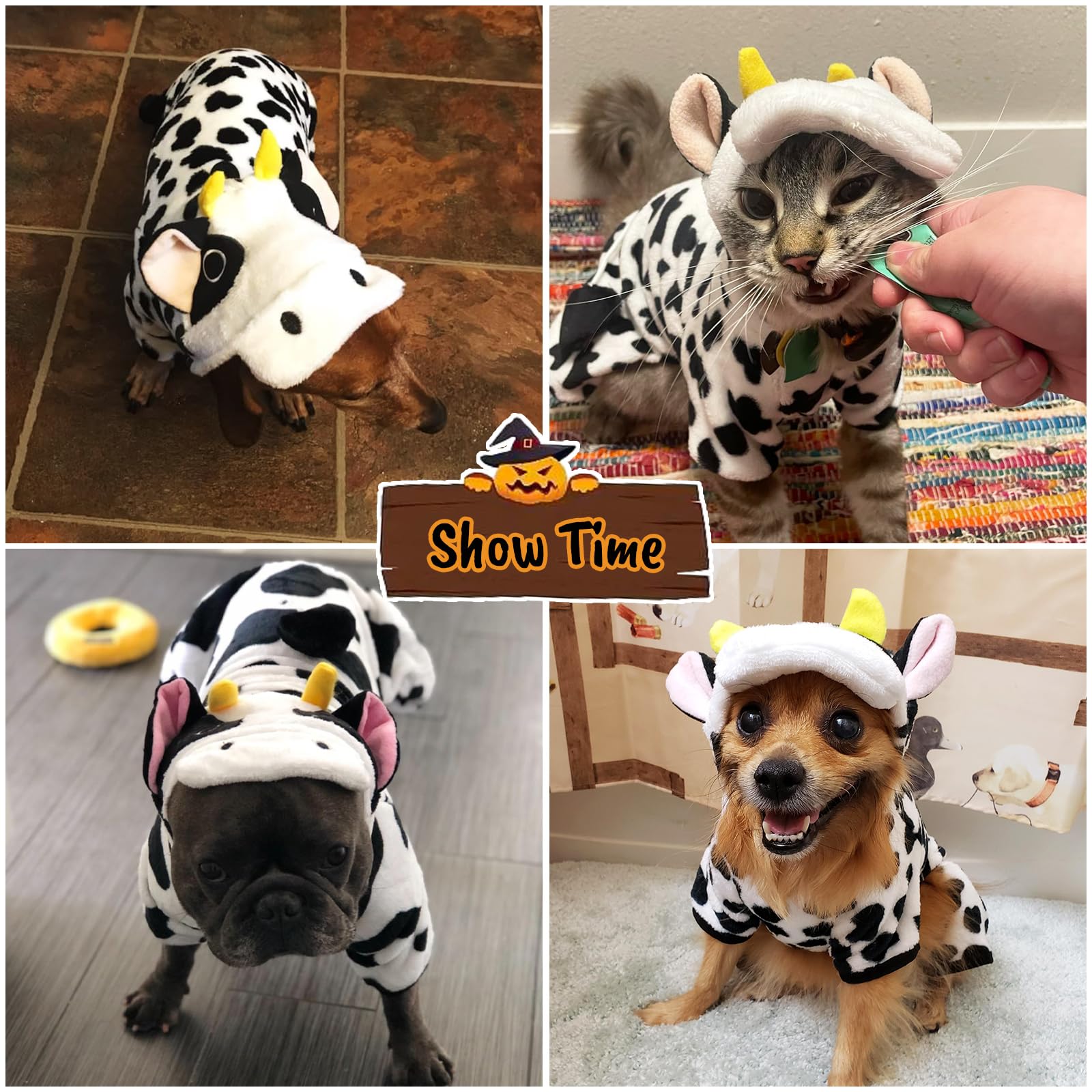Dog Cow Costume - Adorable Halloween Dog Costumes Cow Style Hoodie Soft And Comfortable Jumpsuits For Small Puppy Dog