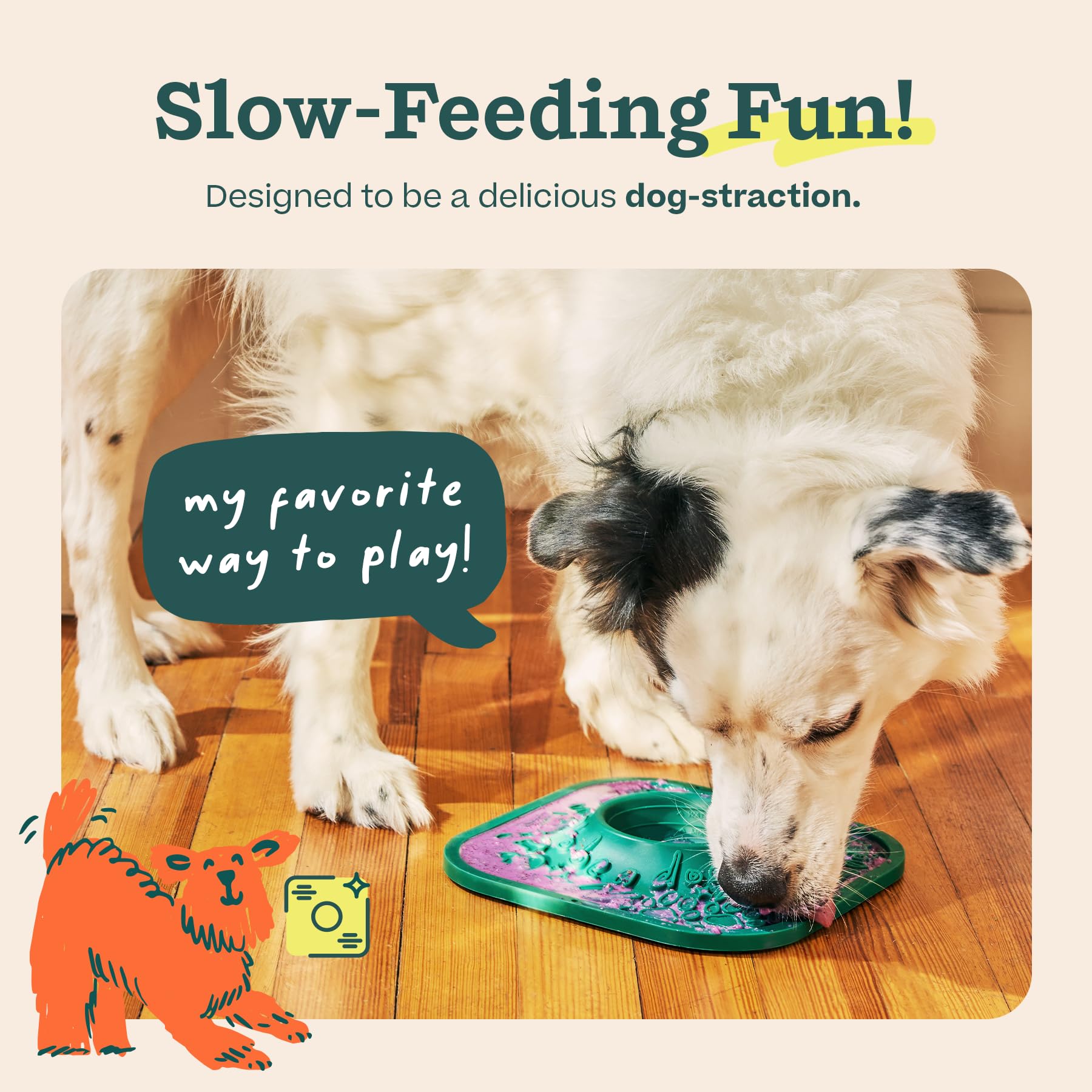WOOF LickMat - Easy-to-Clean Lick Mat for Dogs - Slow Feeder Mat with Non-Slip Design - BPA-Free Silicone Lick Mat - Interactive