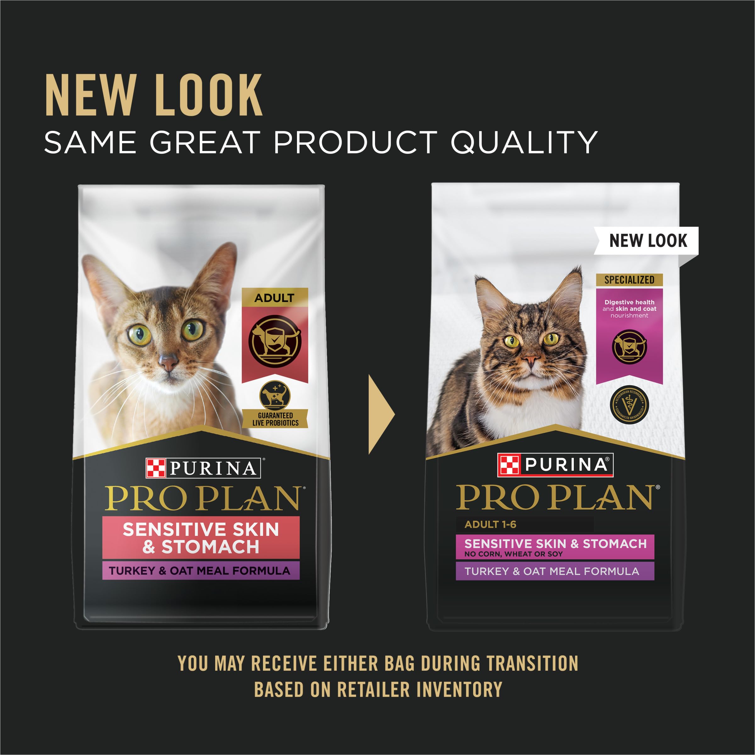 Purina Pro Plan With Probiotics, Sensitive Skin & Stomach, Natural Dry Cat Food, Turkey & Oat Meal Formula - 5.5 lb. Bag