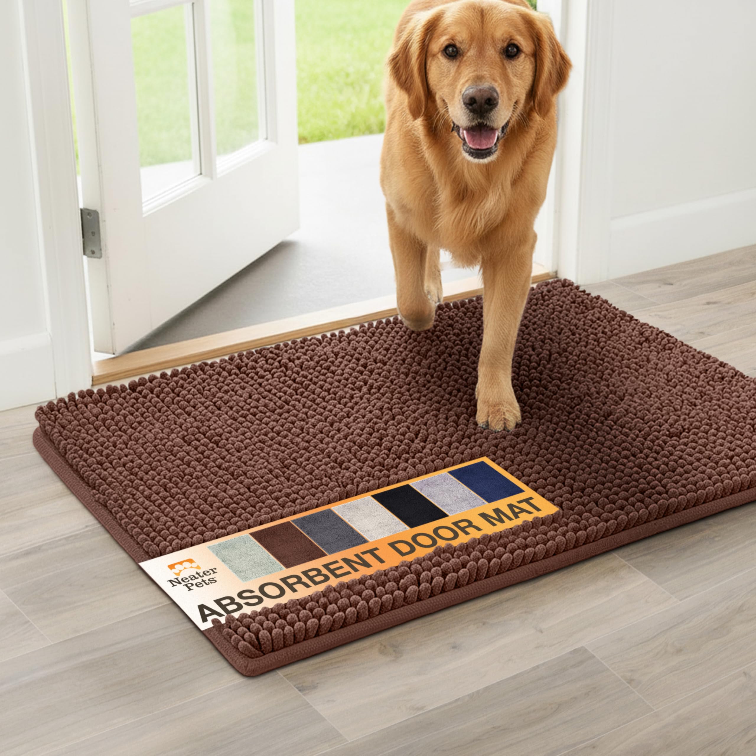 Neater Pets Muddy Paws Dog Door Mat 36    x 24    - Super Absorbent & Quick-Dry Chenille Doormat for Trapping Dirt, Water, Mud -