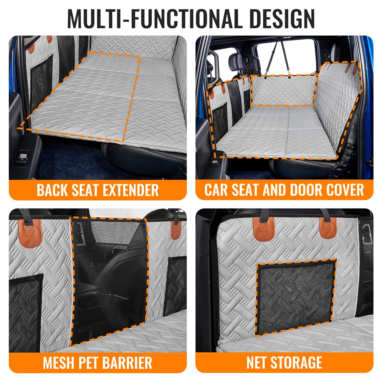 MAXFUT Dog Back Seat Extender & Hammock for Truck, Faux Leather, Gray, Model MAXFUT-01, Fits F150/RAM1500/Silverado