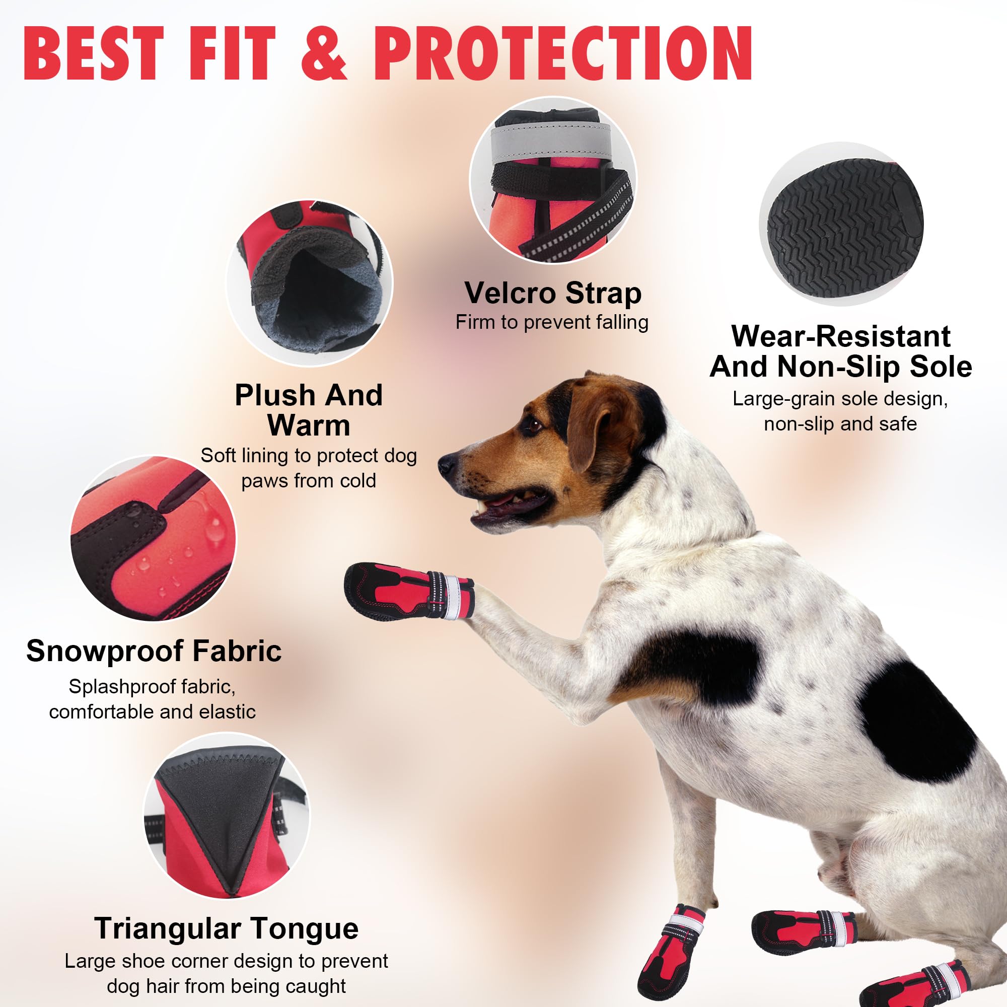 Dog Shoes For Large Small Medium Dogs Warm Non-Slip Protective Dog Boots For Winter Cold Pavement Waterproof Cotton Paw Protecto