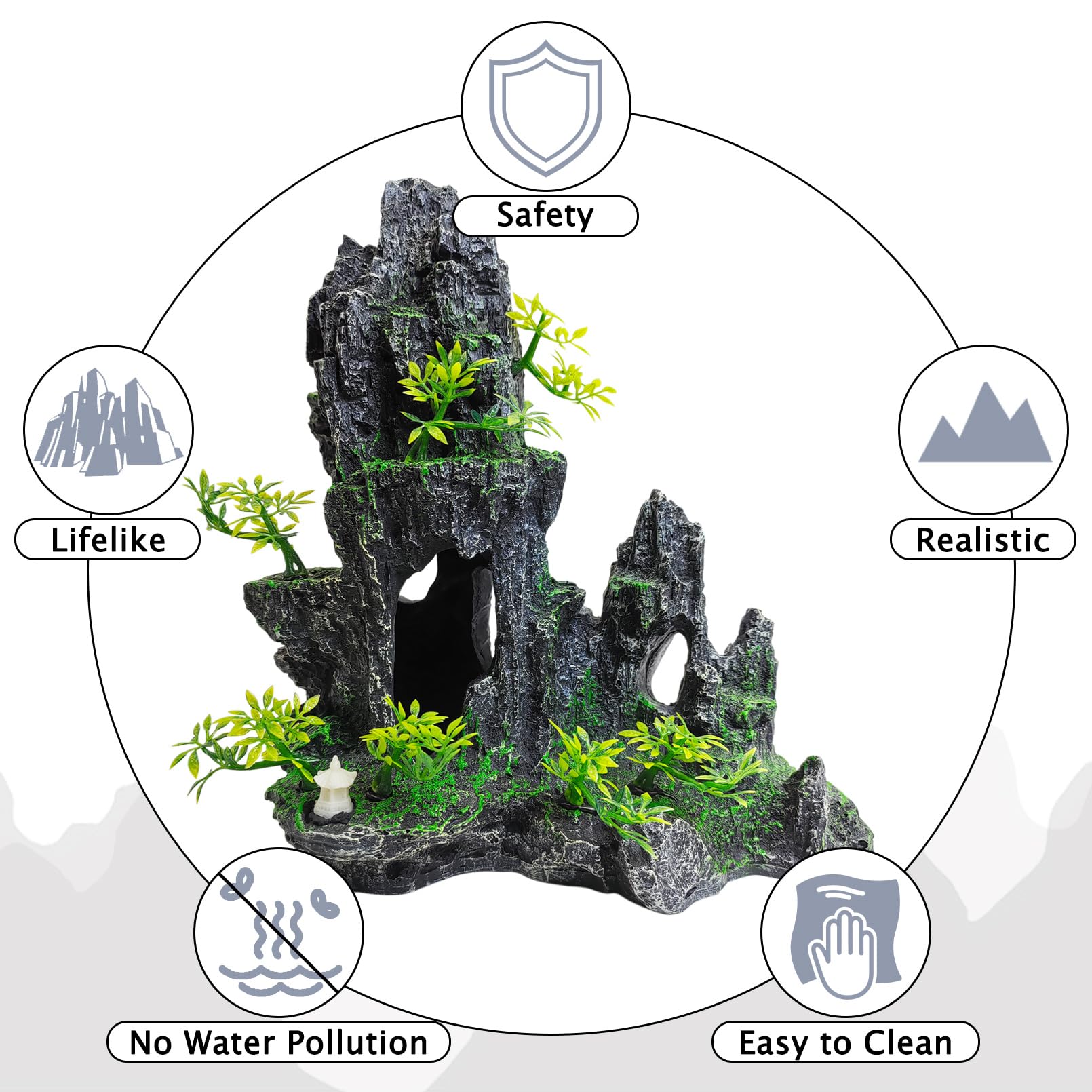 kathson Aquarium Mountain View Stone Resin Fish Tank Decoration Betta Hideout Caves Rockery Landscape Tree Aquarium Decorations