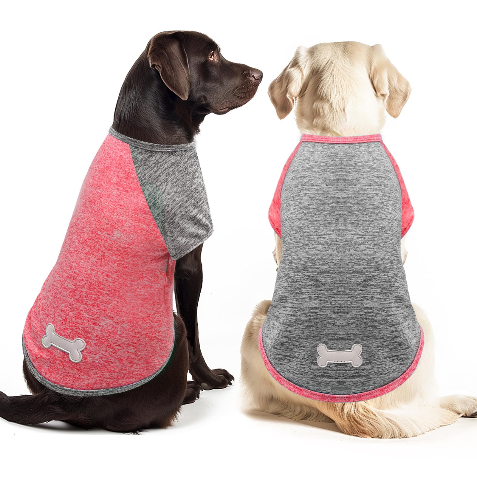 Kyeese 2 Pack Dog Shirts Quick Dry Breathable Lightweight Stretchy Dog T-Shirt With Reflective Label Raglan Sleeve Pet Clothes F