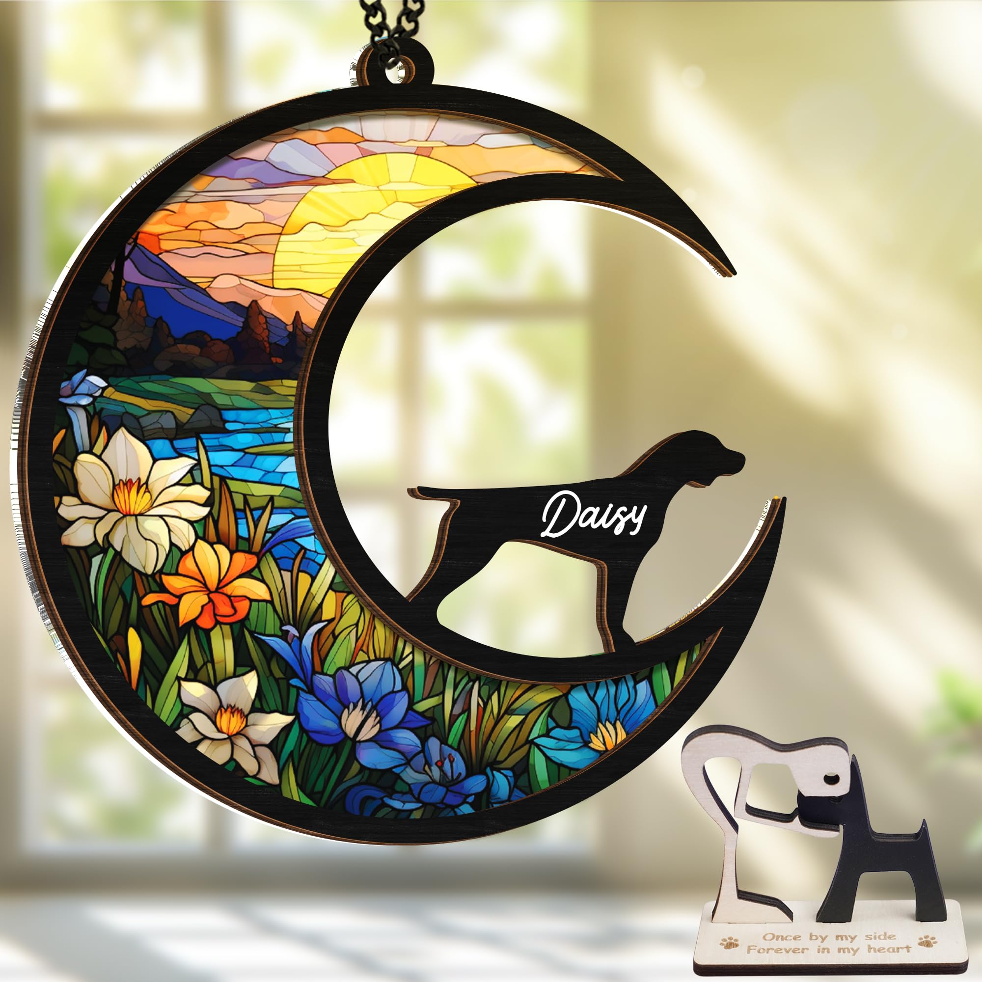 6'' Pointer Dog Memorial Suncatcher Personalized Name Dog Breed Pet Ornament Window Car Hanging Sympathy Gift For Loss Of Pet Pa